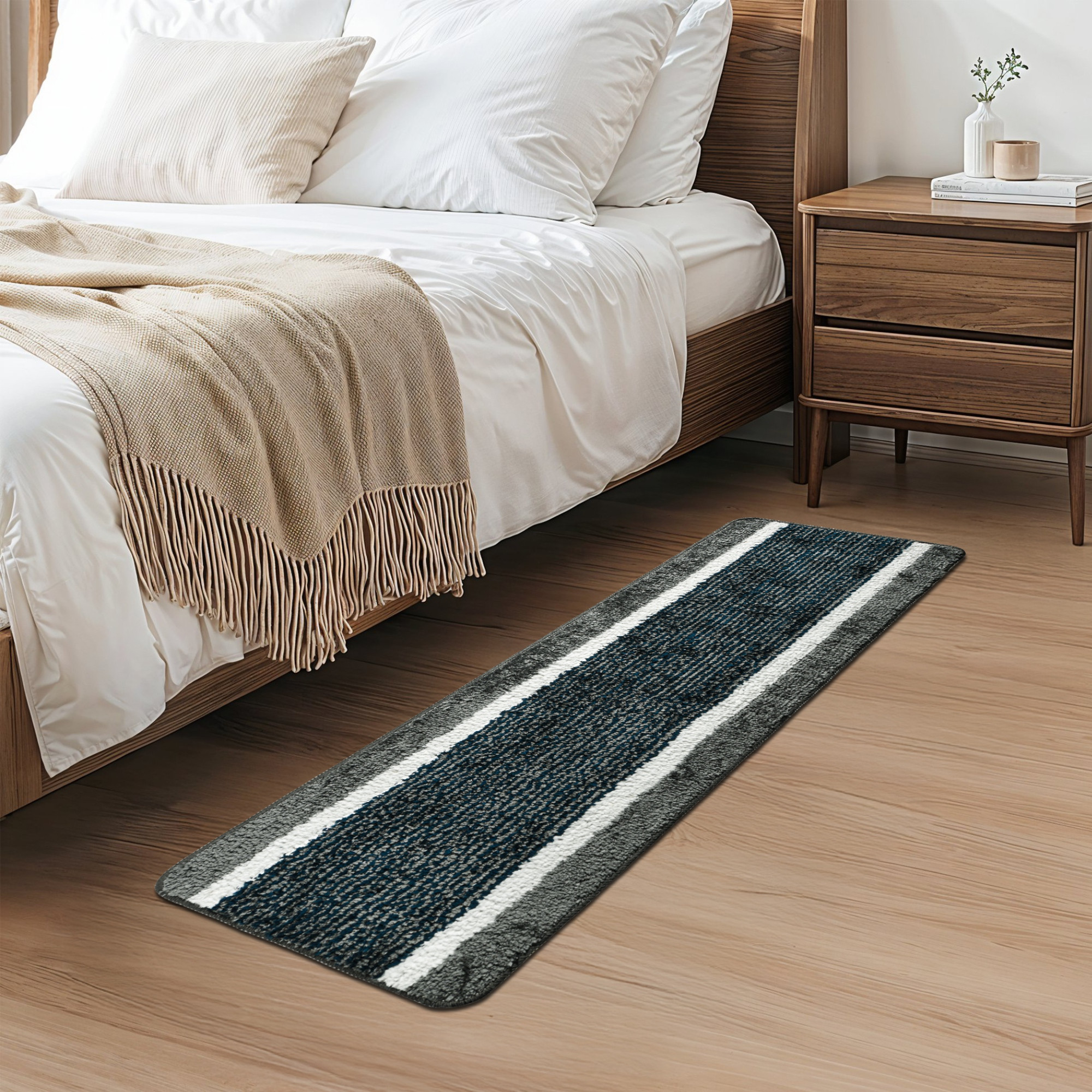 Kuber Industries Set of 2 Pcs Microfiber Kitchen Mats for Floor Anti Slip  Luxury Door Mat  Kitchen Runner Set  Anti Skid Floor Mats  Rugs for Bedroom Hallway  Living Room  Lining - Grey