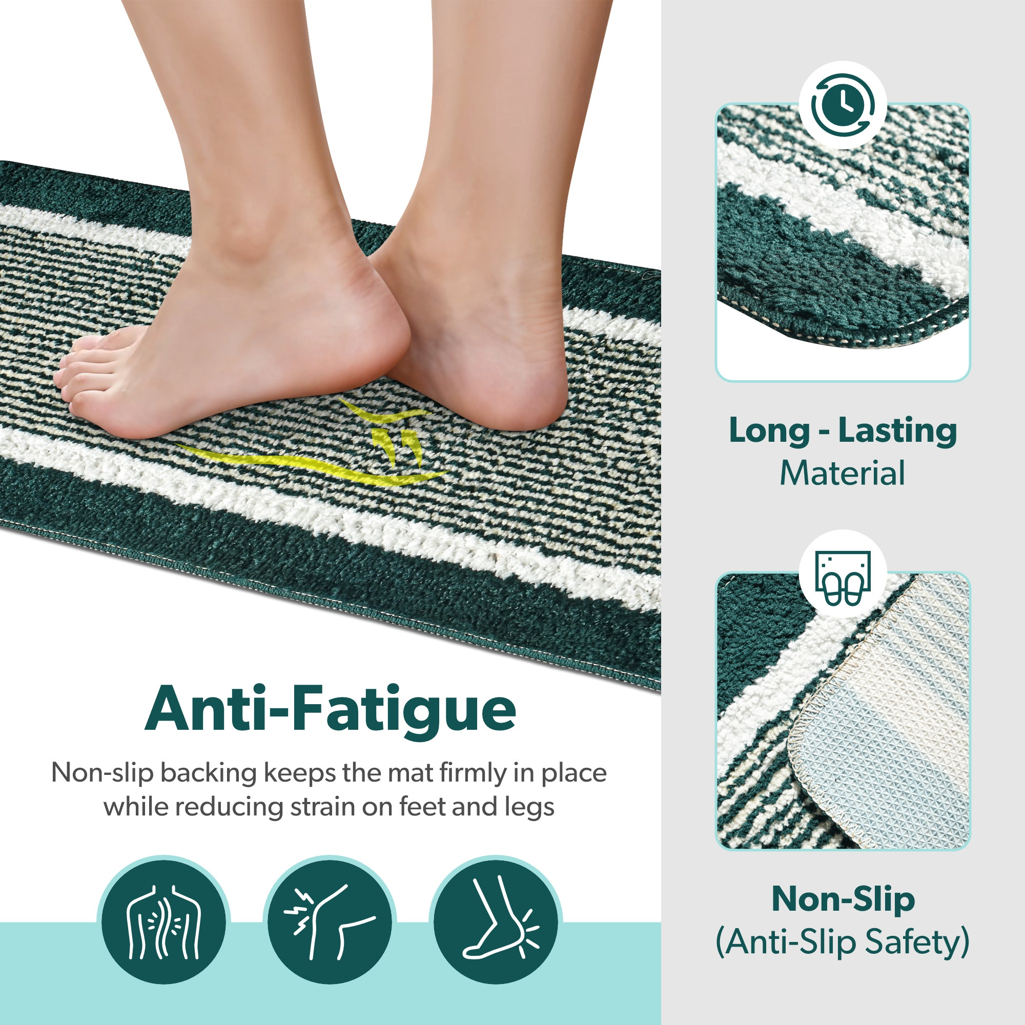 Kuber Industries Set of 2 Pcs Microfiber Kitchen Mats for Floor Anti Slip  Luxury Door Mat  Kitchen Runner Set  Anti Skid Floor Mats  Rugs for Bedroom Hallway  Living Room  Lining - Green