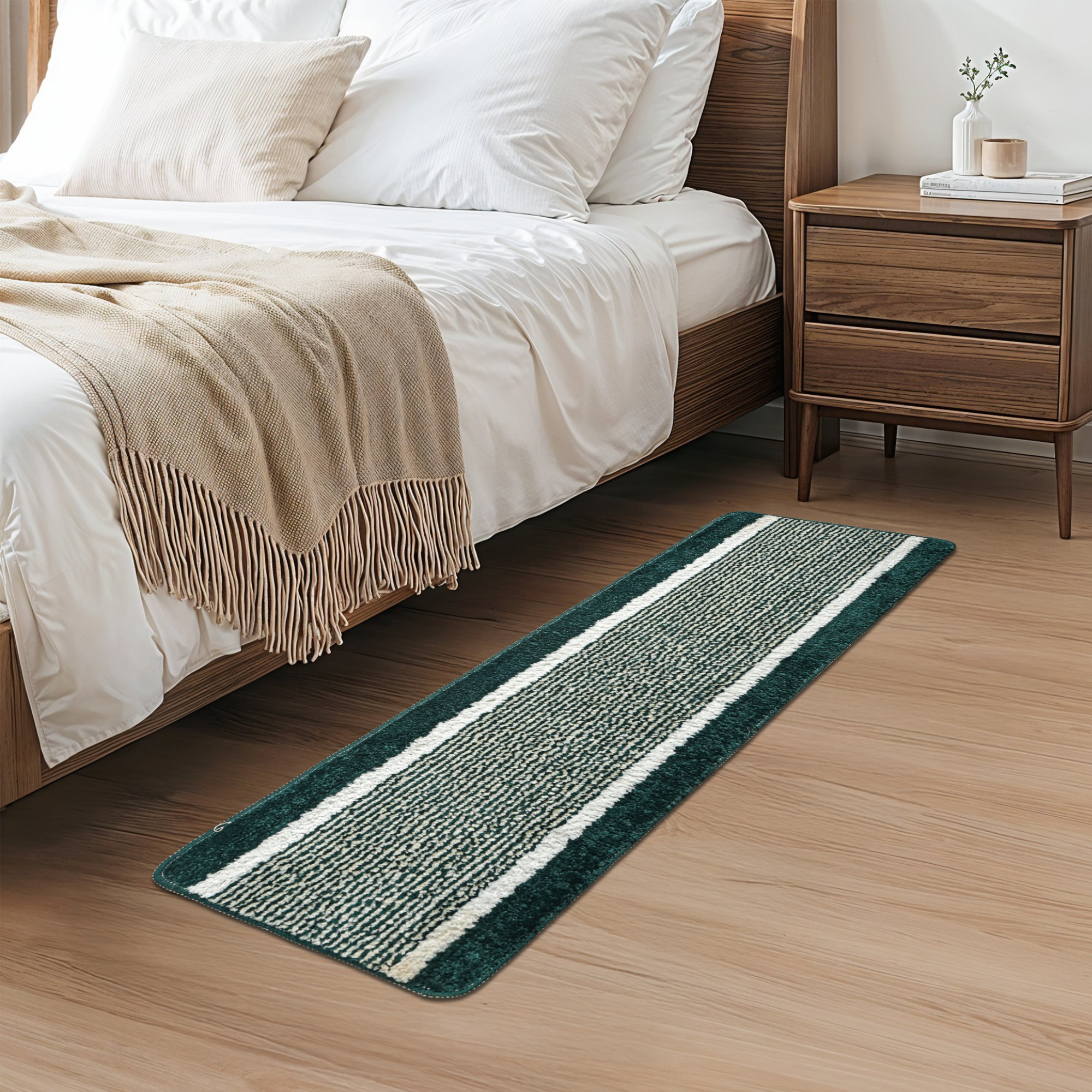 Kuber Industries Set of 2 Pcs Microfiber Kitchen Mats for Floor Anti Slip  Luxury Door Mat  Kitchen Runner Set  Anti Skid Floor Mats  Rugs for Bedroom Hallway  Living Room  Lining - Green