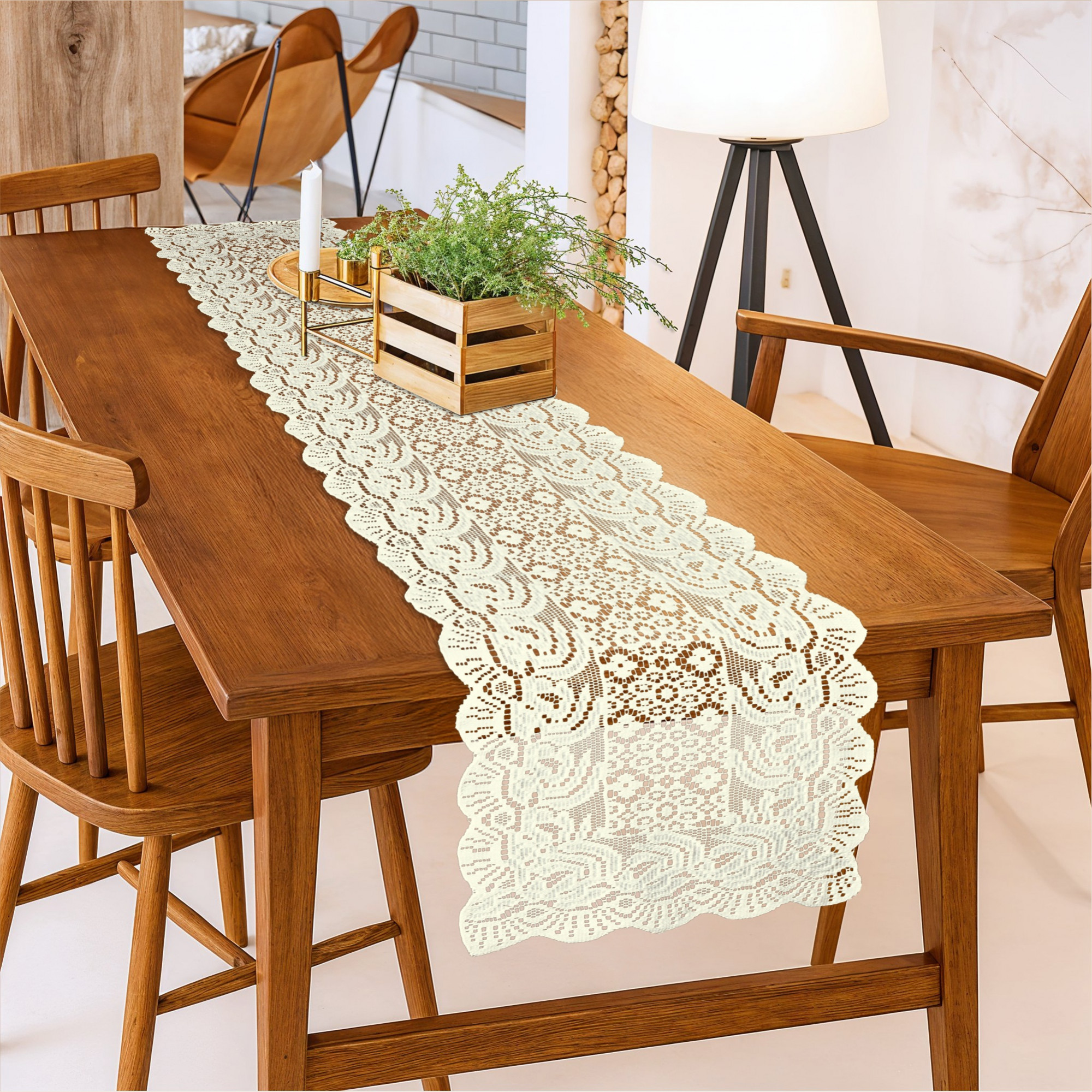Kuber Industries Set of 2 Pcs Net Cotton Soft Table Runner for 6 Seater Dining Table and 4 Seater Center  Home Decoration Items For LivingRoomandDining  Cream Plain Net Vintage