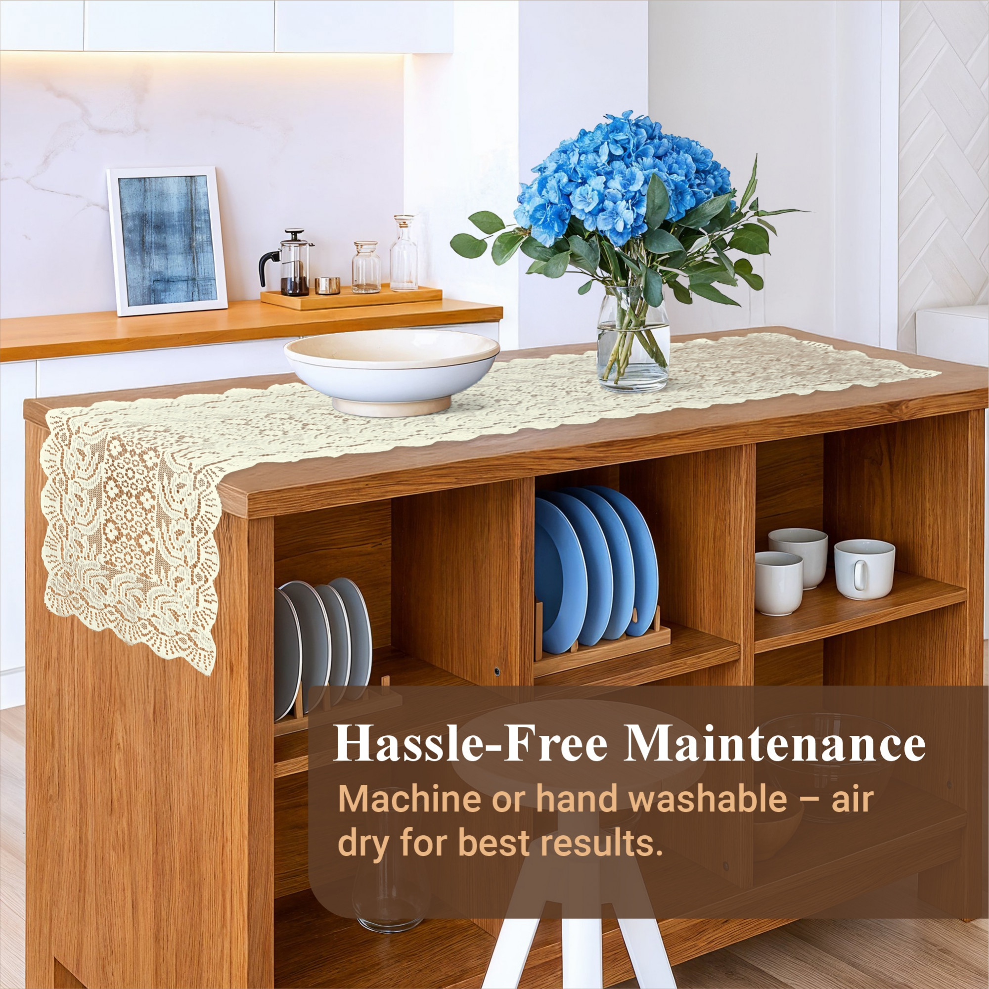 Kuber Industries Set of 2 Pcs Net Cotton Soft Table Runner for 6 Seater Dining Table and 4 Seater Center  Home Decoration Items For LivingRoomandDining  Cream Plain Net Vintage