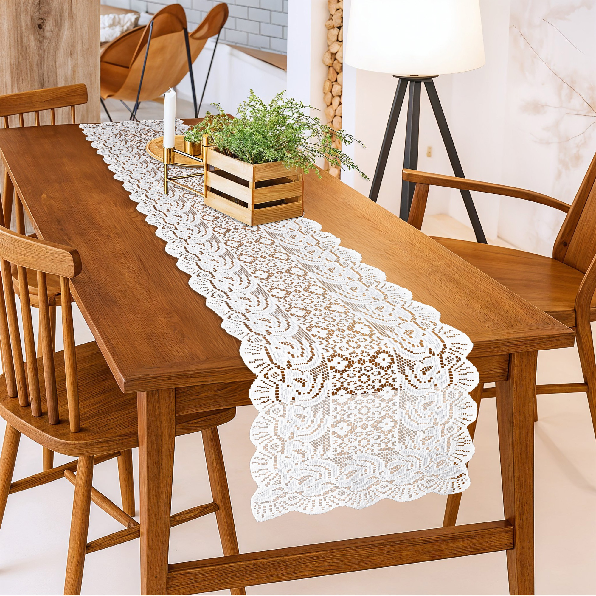 Kuber Industries Set of 2 Pcs Net Cotton Soft Table Runner for 6 Seater Dining Table and 4 Seater Center  Home Decoration Items For LivingRoomandDining  White Plain Net Vintage