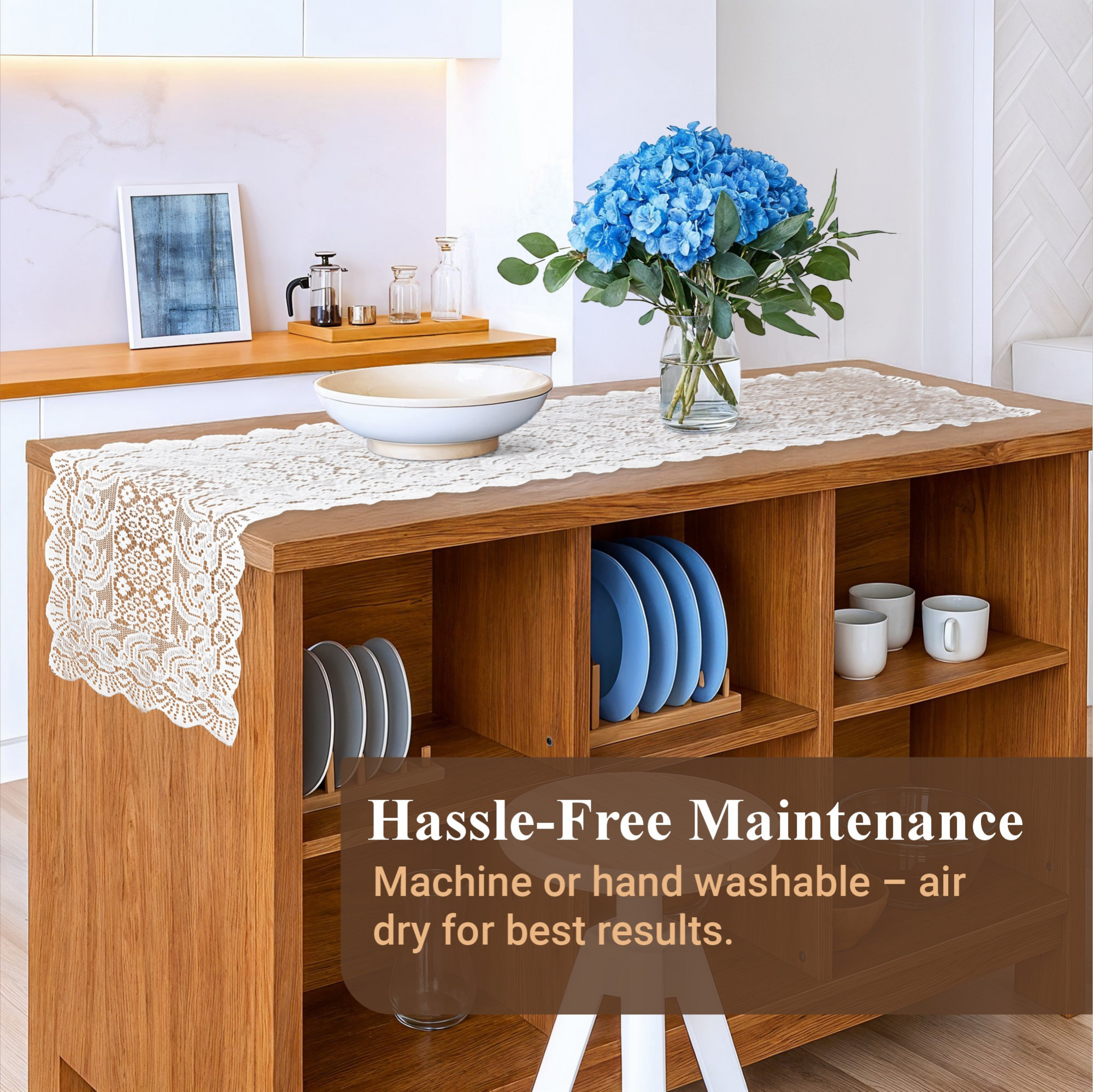 Kuber Industries Set of 2 Pcs Net Cotton Soft Table Runner for 6 Seater Dining Table and 4 Seater Center  Home Decoration Items For LivingRoomandDining  White Plain Net Vintage