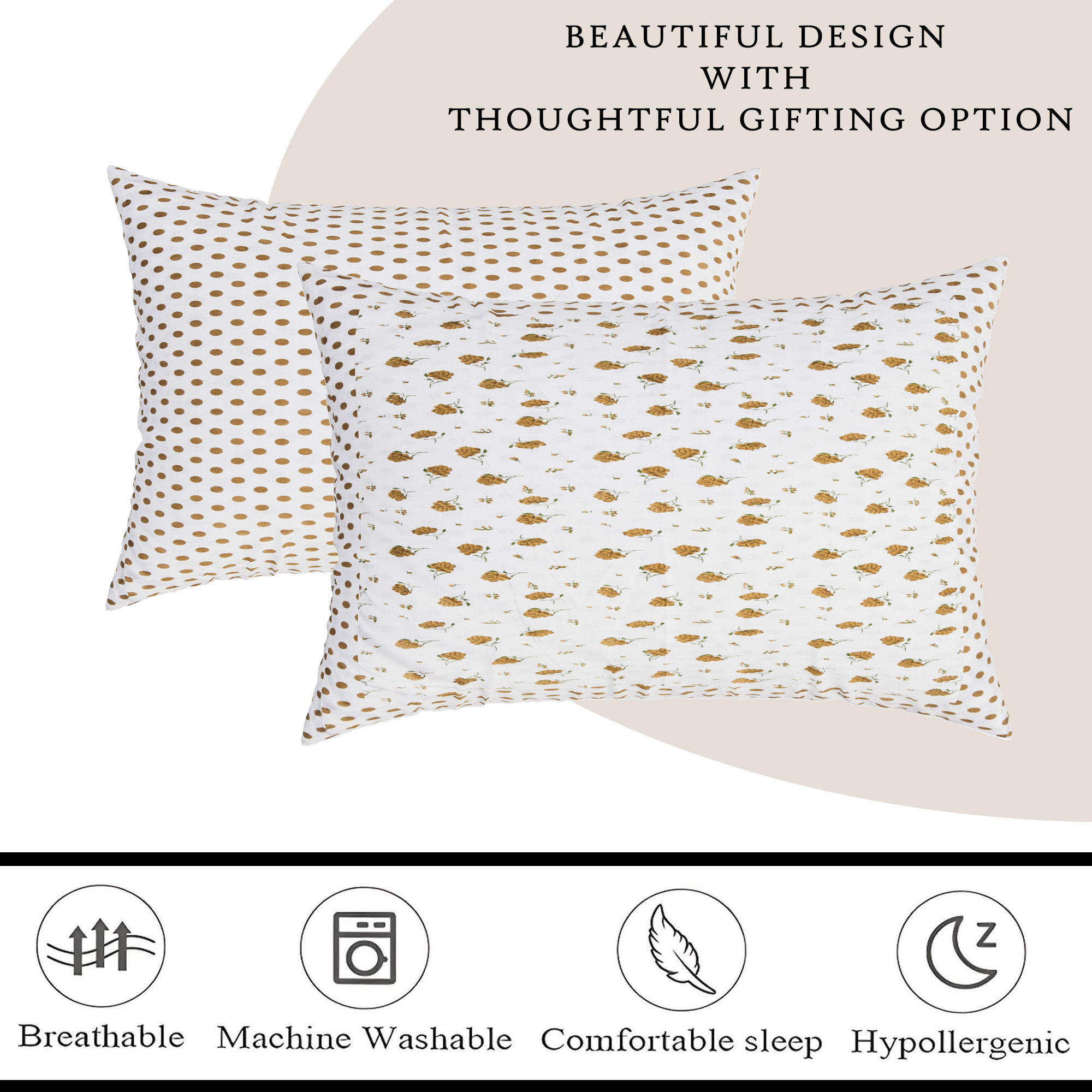 Kuber Industries Set of 2 Pillow Cover  Premium Cotton Pillow Cover  Cushion Pillow Cover Set  Pillow Cover for Bedroom  Pillow Cover for Living Room  Dot Brown Flower  White