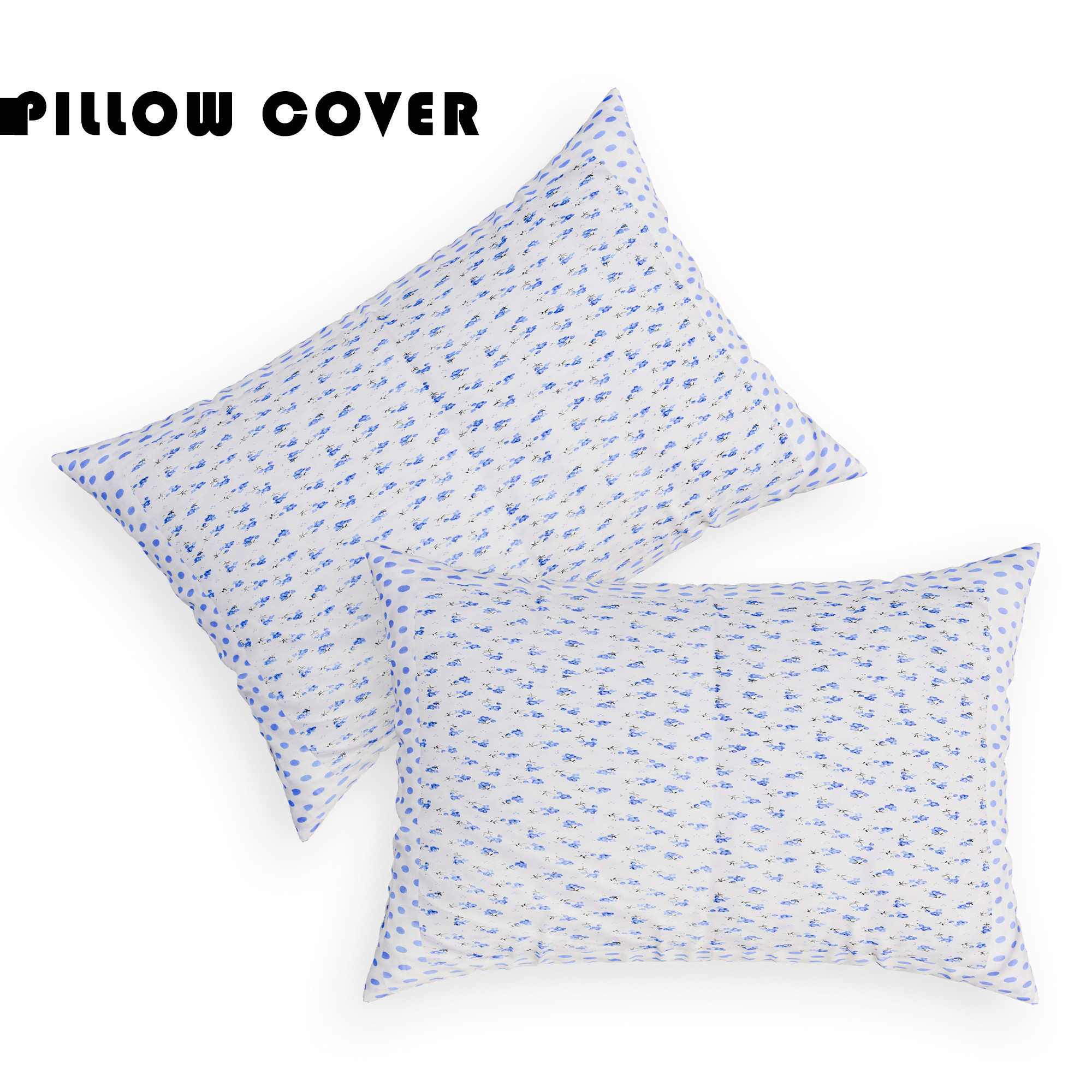 Kuber Industries Set of 2 Pillow Cover  Premium Cotton Pillow Cover  Cushion Pillow Cover Set  Pillow Cover for Bedroom  Pillow Cover for Living Room  Dot Blue Flower  White