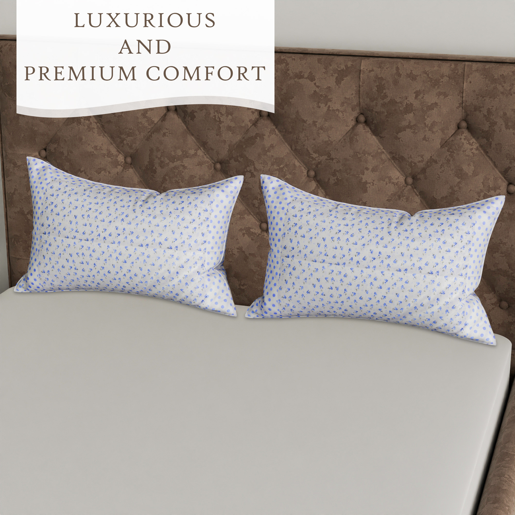 Kuber Industries Set of 2 Pillow Cover  Premium Cotton Pillow Cover  Cushion Pillow Cover Set  Pillow Cover for Bedroom  Pillow Cover for Living Room  Dot Blue Flower  White