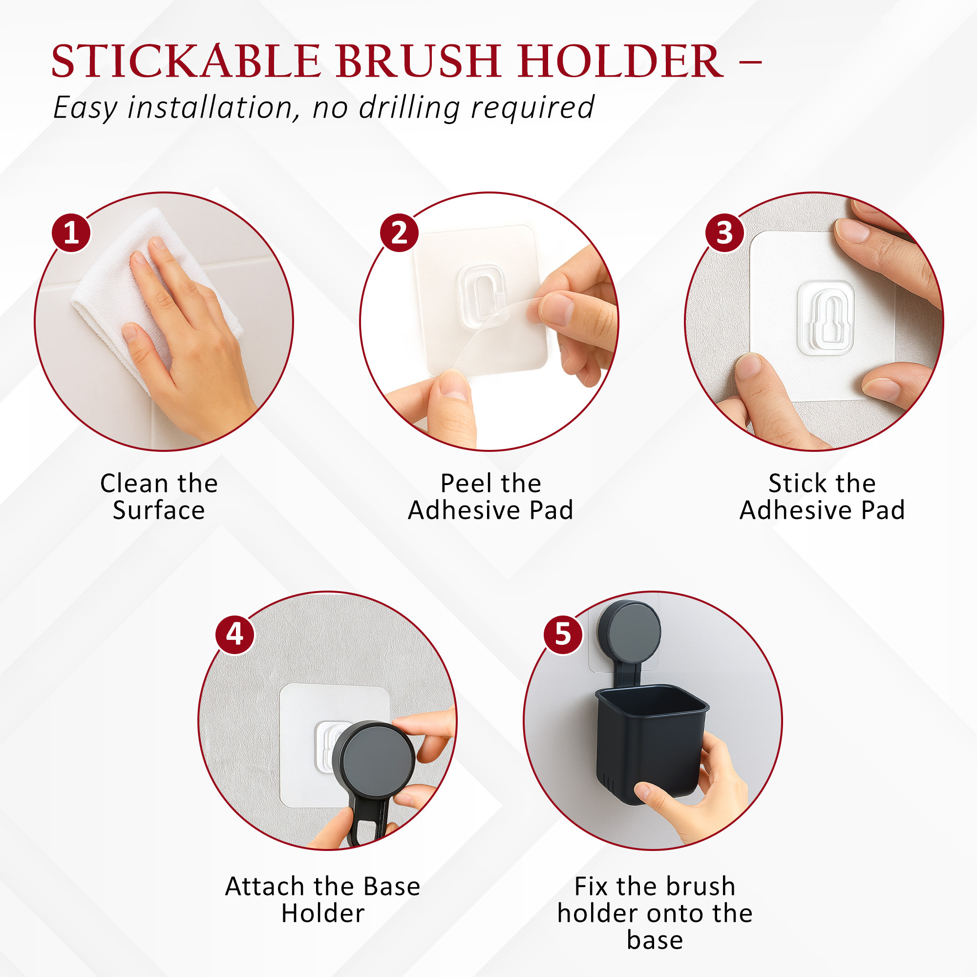 Kuber Industries Set of 2 Plastic Self-Adhesive Toothpaste Holder  Tooth Brush Holder Bathroom Wall Mounted  Bathroom Organiser without Drill  Black