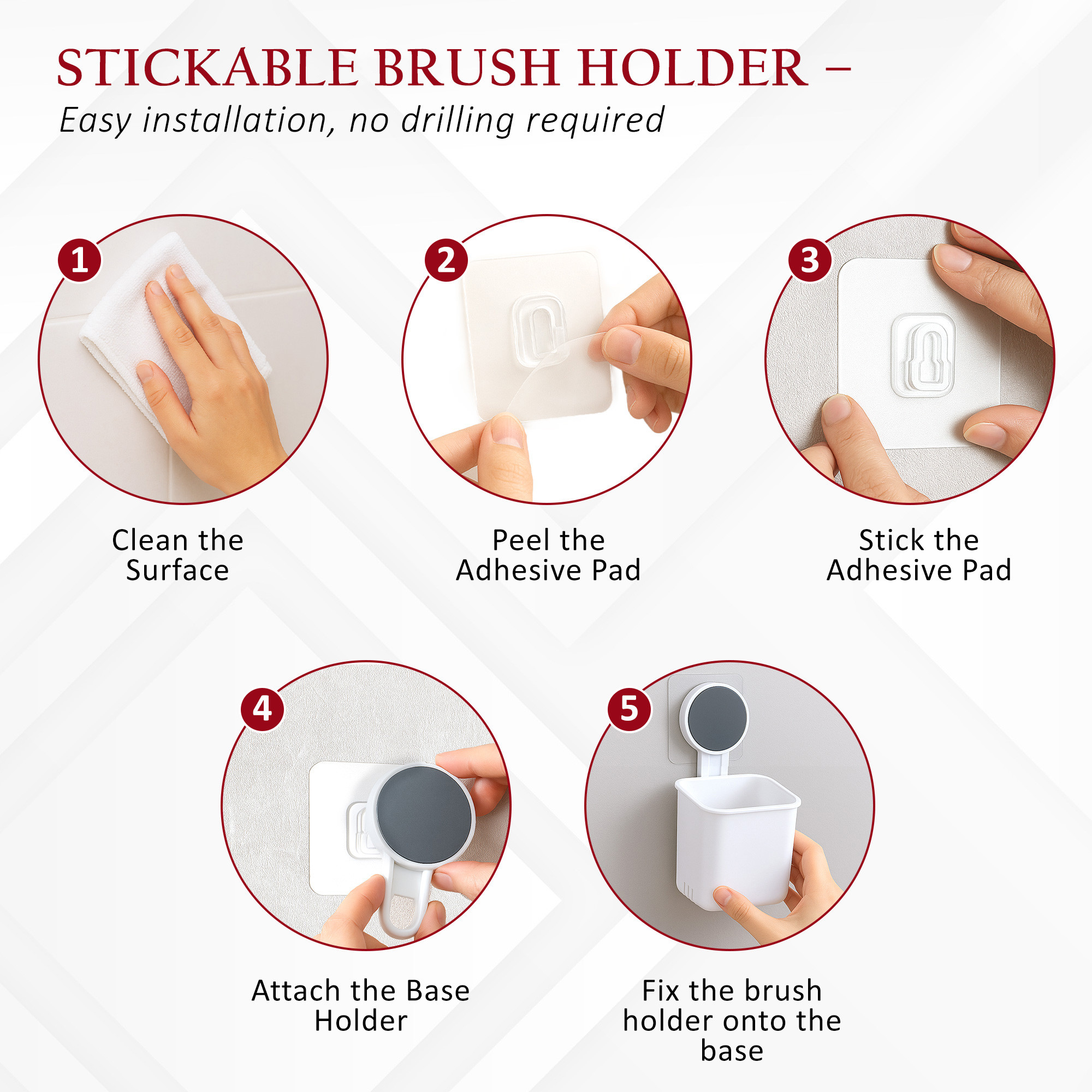 Kuber Industries Set of 2 Plastic Self-Adhesive Toothpaste Holder  Tooth Brush Holder Bathroom Wall Mounted  Bathroom Organiser without Drill  White