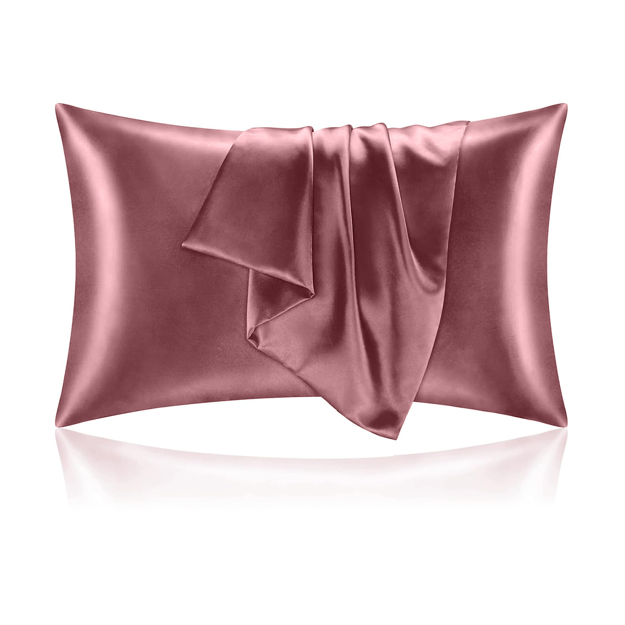 Kuber Industries Set of 2 Satin Pillow Covers for Hair with 3 Satin Scrunchies for Women  Envelope Closure  Multi-Purpose Plain  Soft Pillow Cover Satin forHairandSkin  Rose Gold