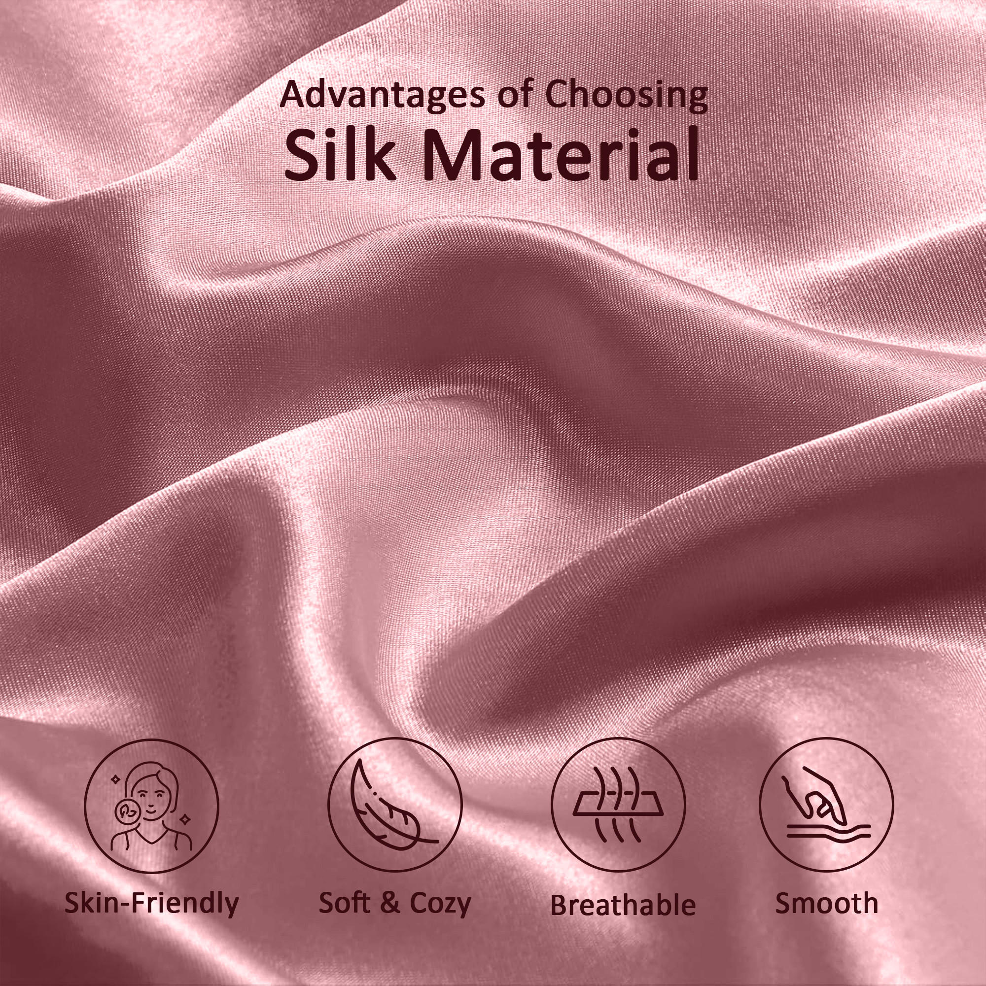 Kuber Industries Set of 2 Satin Pillow Covers for Hair with 3 Satin Scrunchies for Women  Envelope Closure  Multi-Purpose Plain  Soft Pillow Cover Satin forHairandSkin  Rose Gold