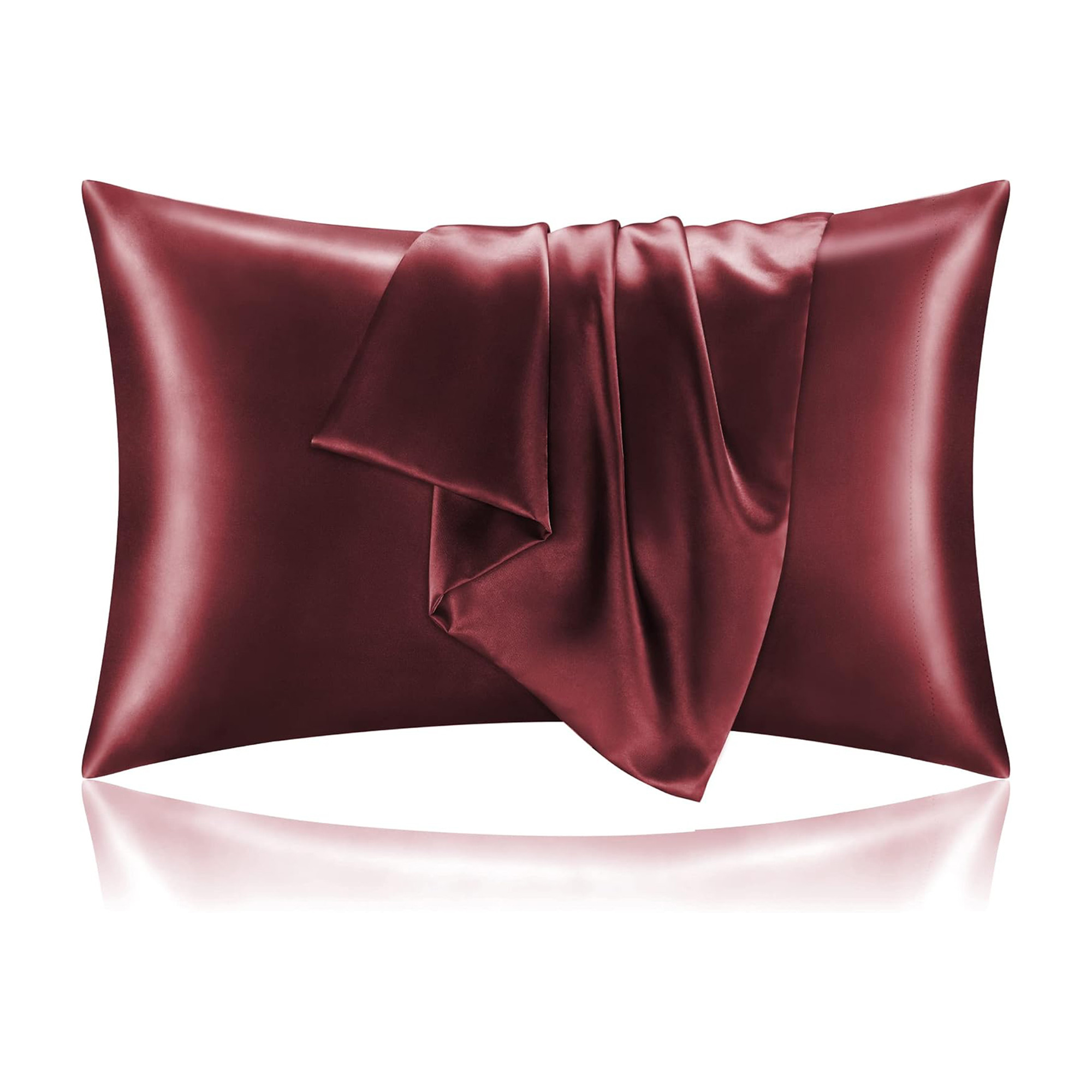 Kuber Industries Set of 2 Satin Pillow Covers for Hair with 3 Satin Scrunchies for Women  Envelope Closure  Multi-Purpose Plain  Soft Pillow Cover Satin forHairandSkin  Cherry Red