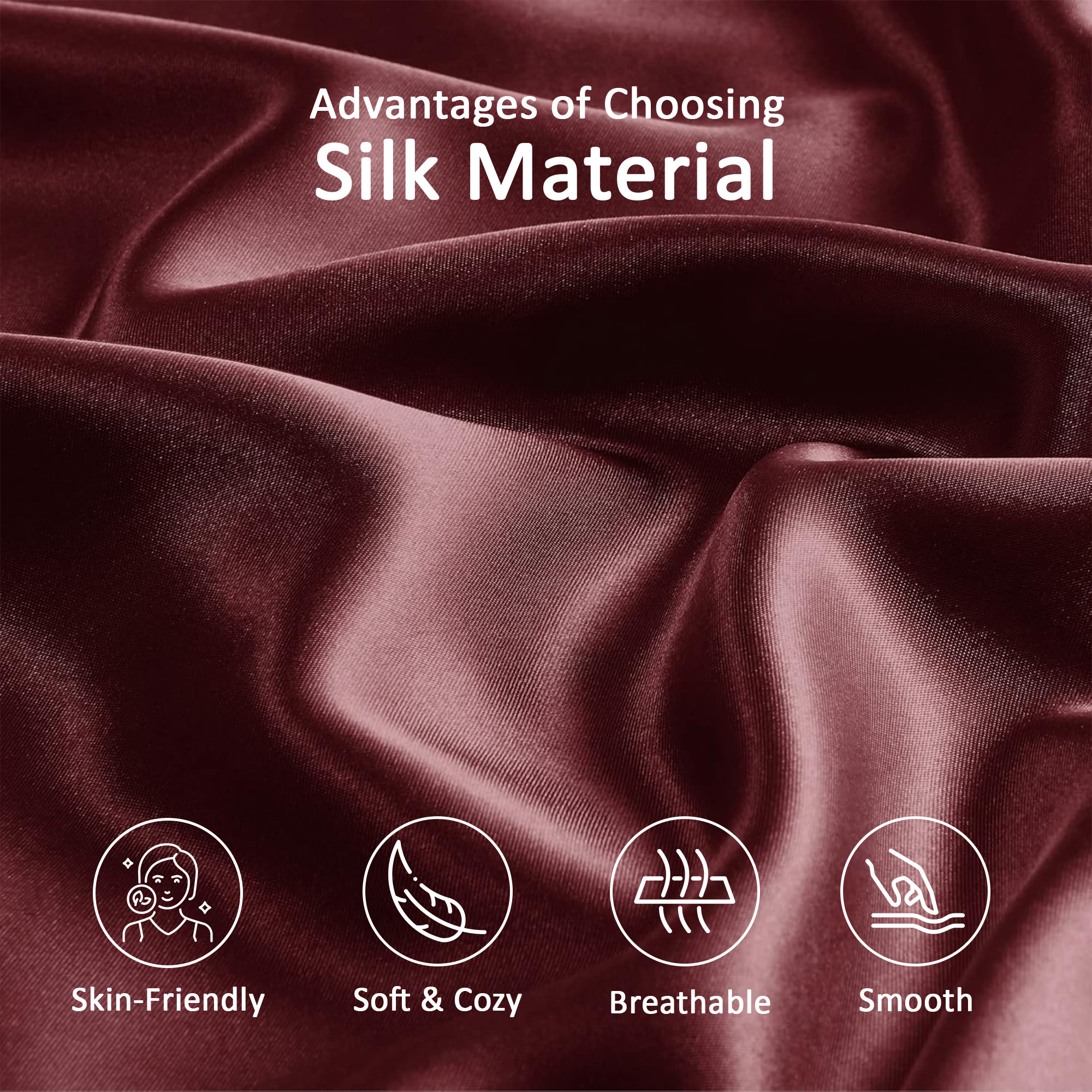 Kuber Industries Set of 2 Satin Pillow Covers for Hair with 3 Satin Scrunchies for Women  Envelope Closure  Multi-Purpose Plain  Soft Pillow Cover Satin forHairandSkin  Cherry Red