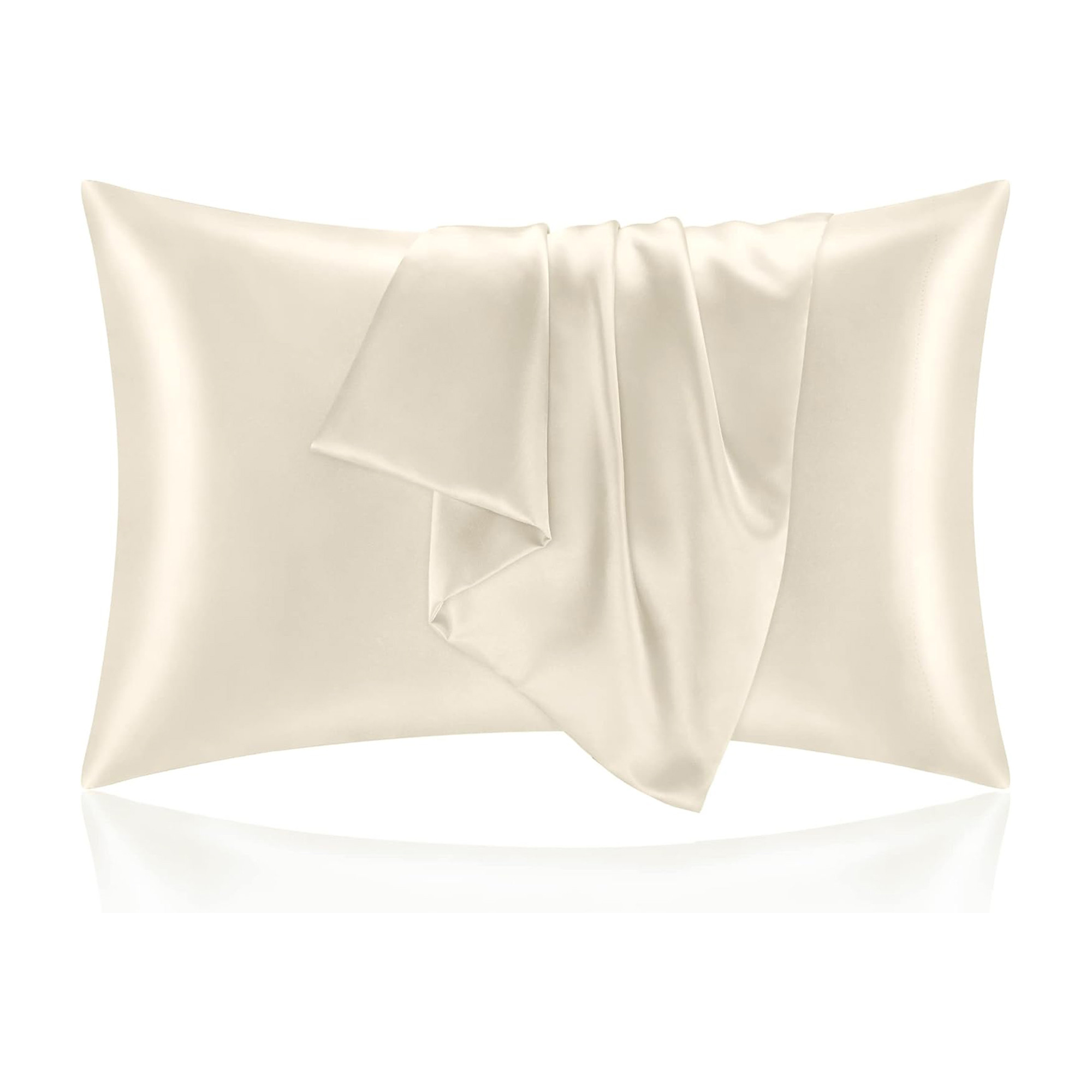 Kuber Industries Set of 2 Satin Pillow Covers for Hair with 3 Satin Scrunchies for Women  Envelope Closure  Multi-Purpose Plain  Soft Pillow Cover Satin forHairandSkin  Off White