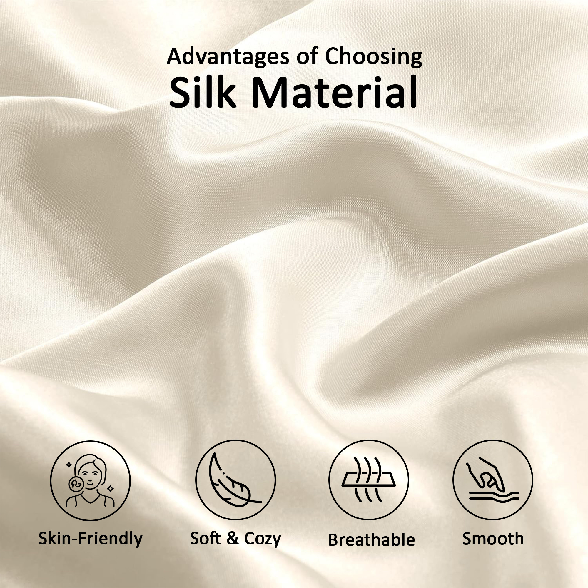 Kuber Industries Set of 2 Satin Pillow Covers for Hair with 3 Satin Scrunchies for Women  Envelope Closure  Multi-Purpose Plain  Soft Pillow Cover Satin forHairandSkin  Off White