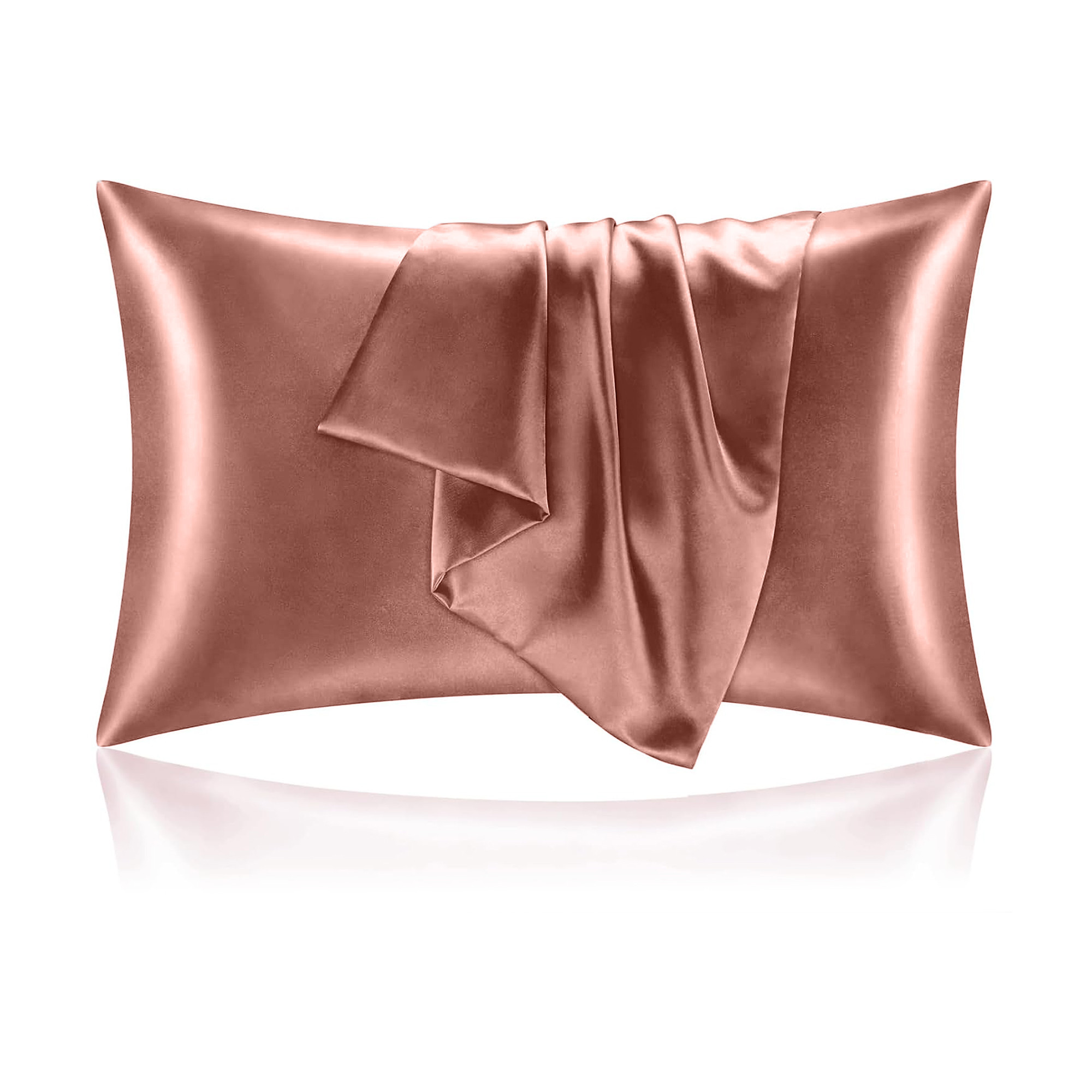 Kuber Industries Set of 2 Satin Pillow Covers for Hair with 3 Satin Scrunchies for Women  Envelope Closure  Multi-Purpose Plain  Soft Pillow Cover Satin forHairandSkin  Subtle Copper