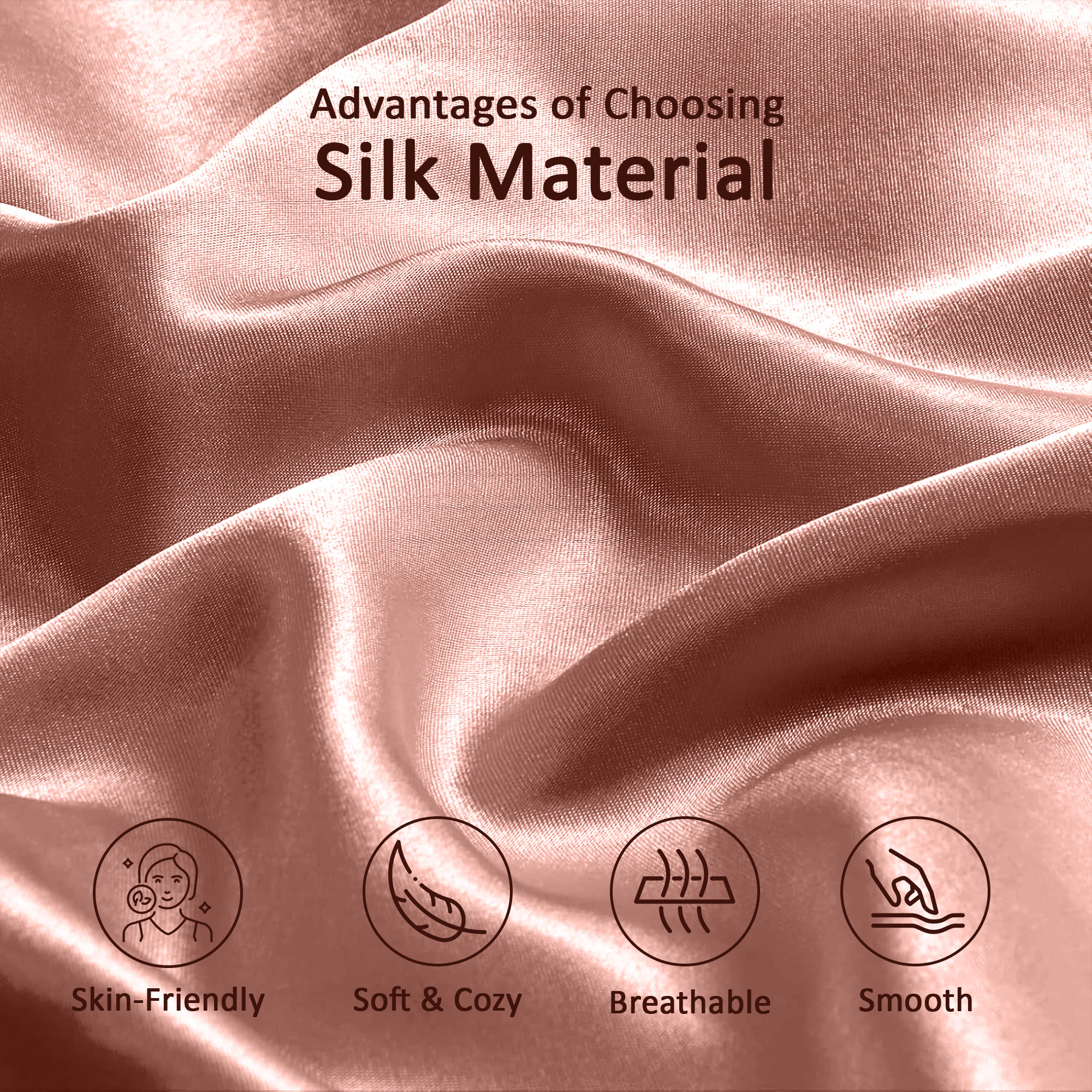 Kuber Industries Set of 2 Satin Pillow Covers for Hair with 3 Satin Scrunchies for Women  Envelope Closure  Multi-Purpose Plain  Soft Pillow Cover Satin forHairandSkin  Subtle Copper