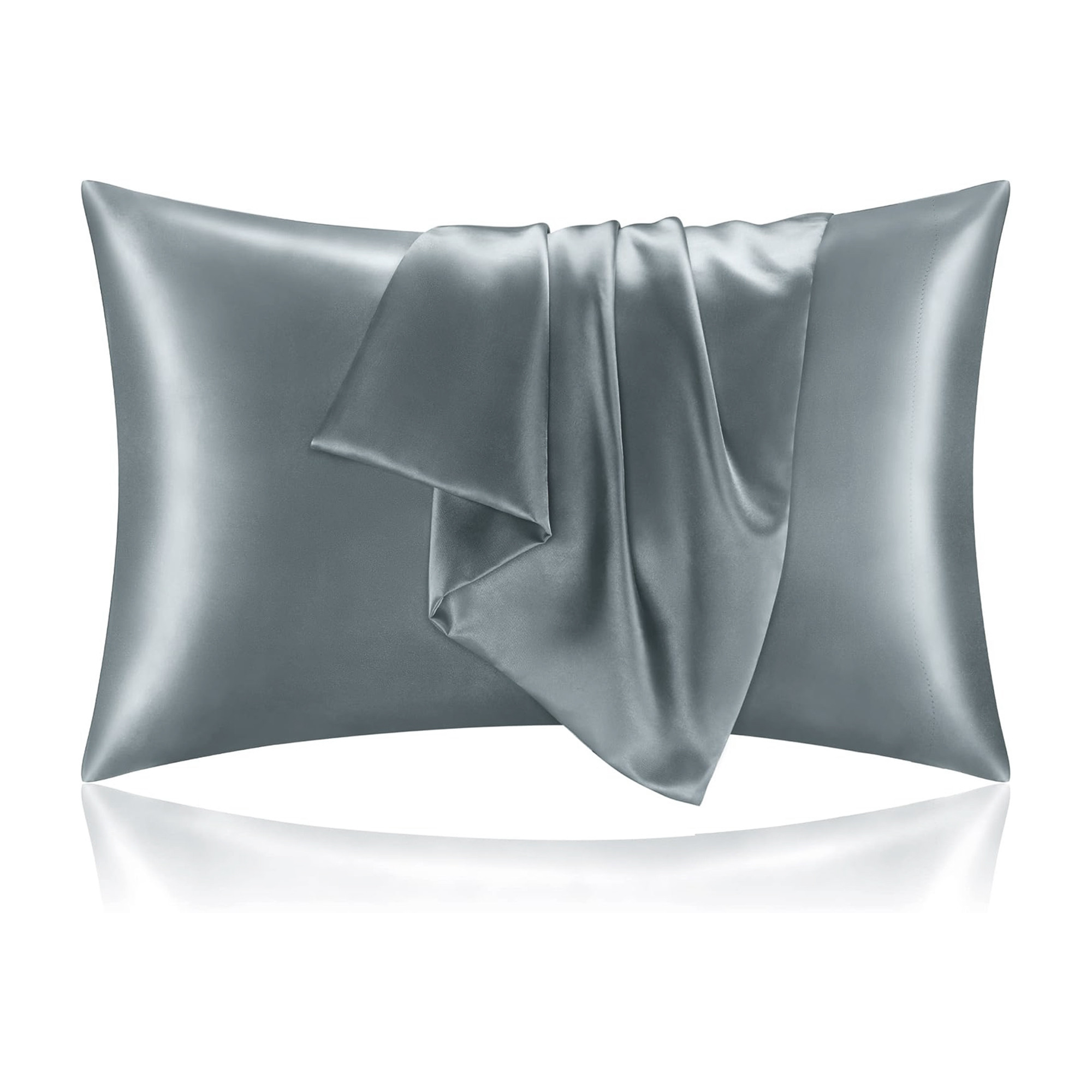 Kuber Industries Set of 2 Satin Pillow Covers for Hair with 3 Satin Scrunchies for Women  Envelope Closure  Multi-Purpose Plain  Soft Pillow Cover Satin forHairandSkin  Ash Grey