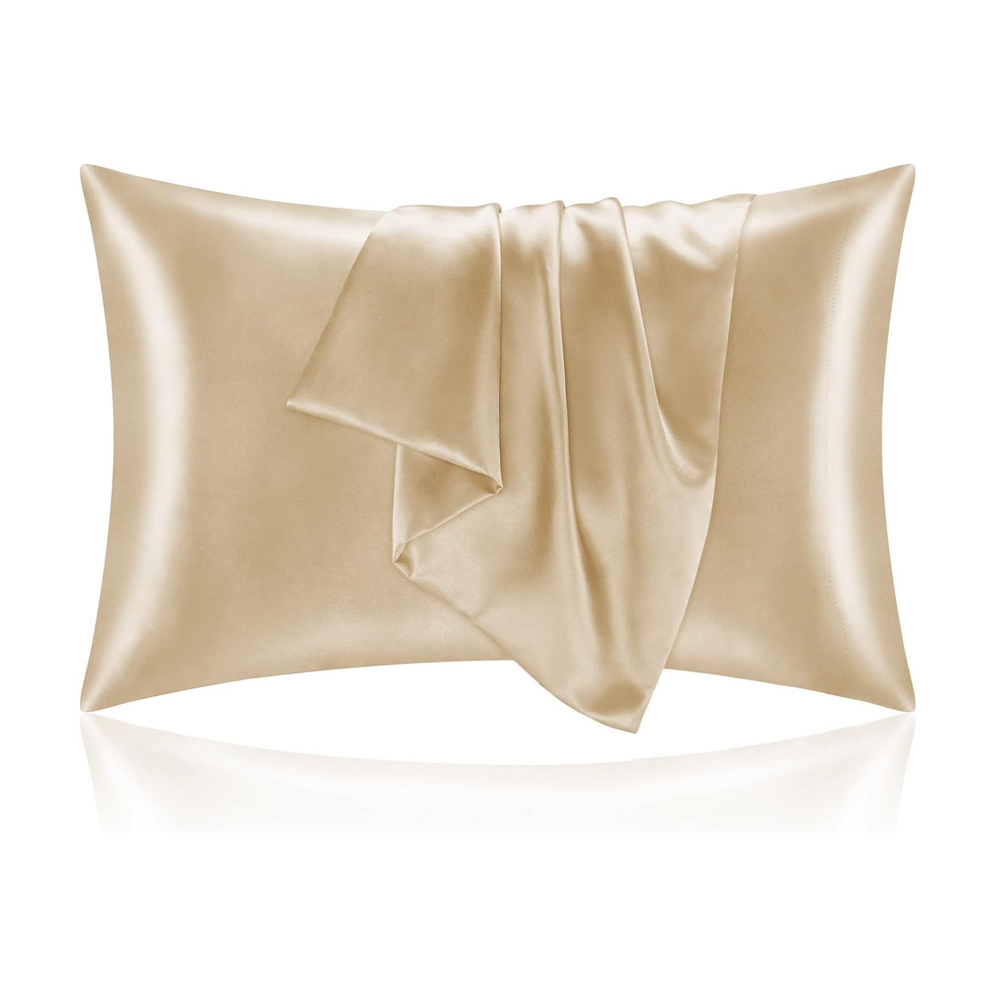 Kuber Industries Set of 2 Satin Pillow Covers for Hair with 3 Satin Scrunchies for Women  Envelope Closure  Multi-Purpose Plain  Soft Pillow Cover Satin forHairandSkin  Champagne