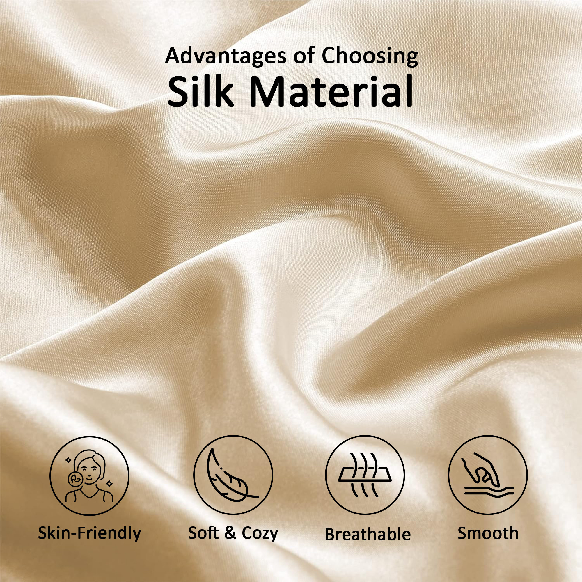 Kuber Industries Set of 2 Satin Pillow Covers for Hair with 3 Satin Scrunchies for Women  Envelope Closure  Multi-Purpose Plain  Soft Pillow Cover Satin forHairandSkin  Champagne