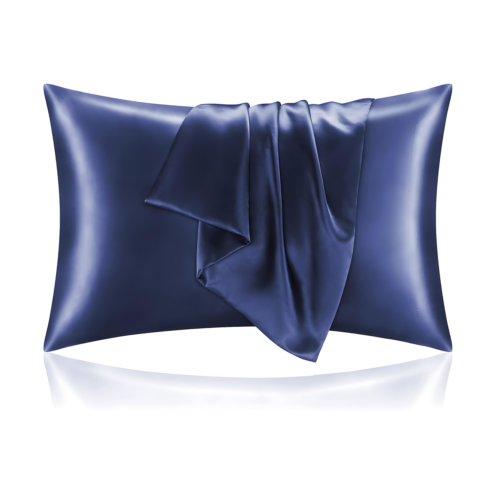 Kuber Industries Set of 2 Satin Pillow Covers for Hair with 3 Satin Scrunchies for Women  Envelope Closure  Multi-Purpose Plain  Soft Pillow Cover Satin forHairandSkin  Navy Blue