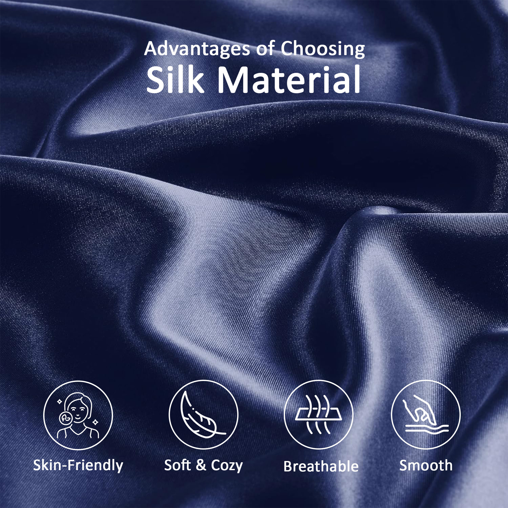 Kuber Industries Set of 2 Satin Pillow Covers for Hair with 3 Satin Scrunchies for Women  Envelope Closure  Multi-Purpose Plain  Soft Pillow Cover Satin forHairandSkin  Navy Blue