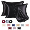 Set of 2 Satin Pillow Covers for Hair with 3 Satin Scrunchies for Women &amp; Envelope Closure | Multi-Purpose Plain &amp; Soft Pillow Cover Satin for Hair and Skin | Charcoal Black