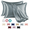 Set of 2 Satin Pillow Covers for Hair with 3 Satin Scrunchies for Women & Envelope Closure | Multi-Purpose Plain & Soft Pillow Cover Satin for Hair and Skin | Ash Grey
