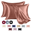 Set of 2 Satin Pillow Covers for Hair with 3 Satin Scrunchies for Women &amp; Envelope Closure | Multi-Purpose Plain &amp; Soft Pillow Cover Satin for Hair and Skin | Subtle Copper