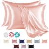 Set of 2 Satin Pillow Covers for Hair with 3 Satin Scrunchies for Women &amp; Envelope Closure | Multi-Purpose Plain &amp; Soft Pillow Cover Satin for Hair and Skin | Salmon Pink