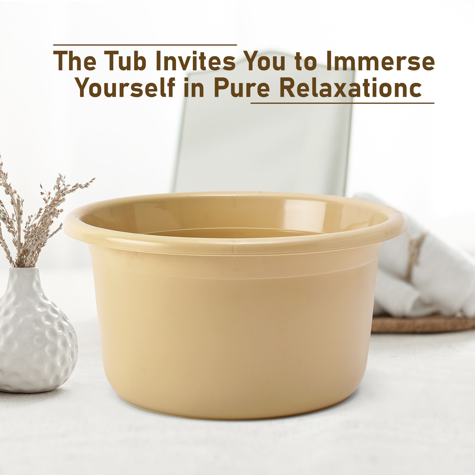 Kuber Industries Set of 3 Bathroom Combo Set  Bathing Set  Bathware Set  Tub-Bucket  Mug Combo Set for Bathroom  Modern Bathroom Accessories Set  Beige