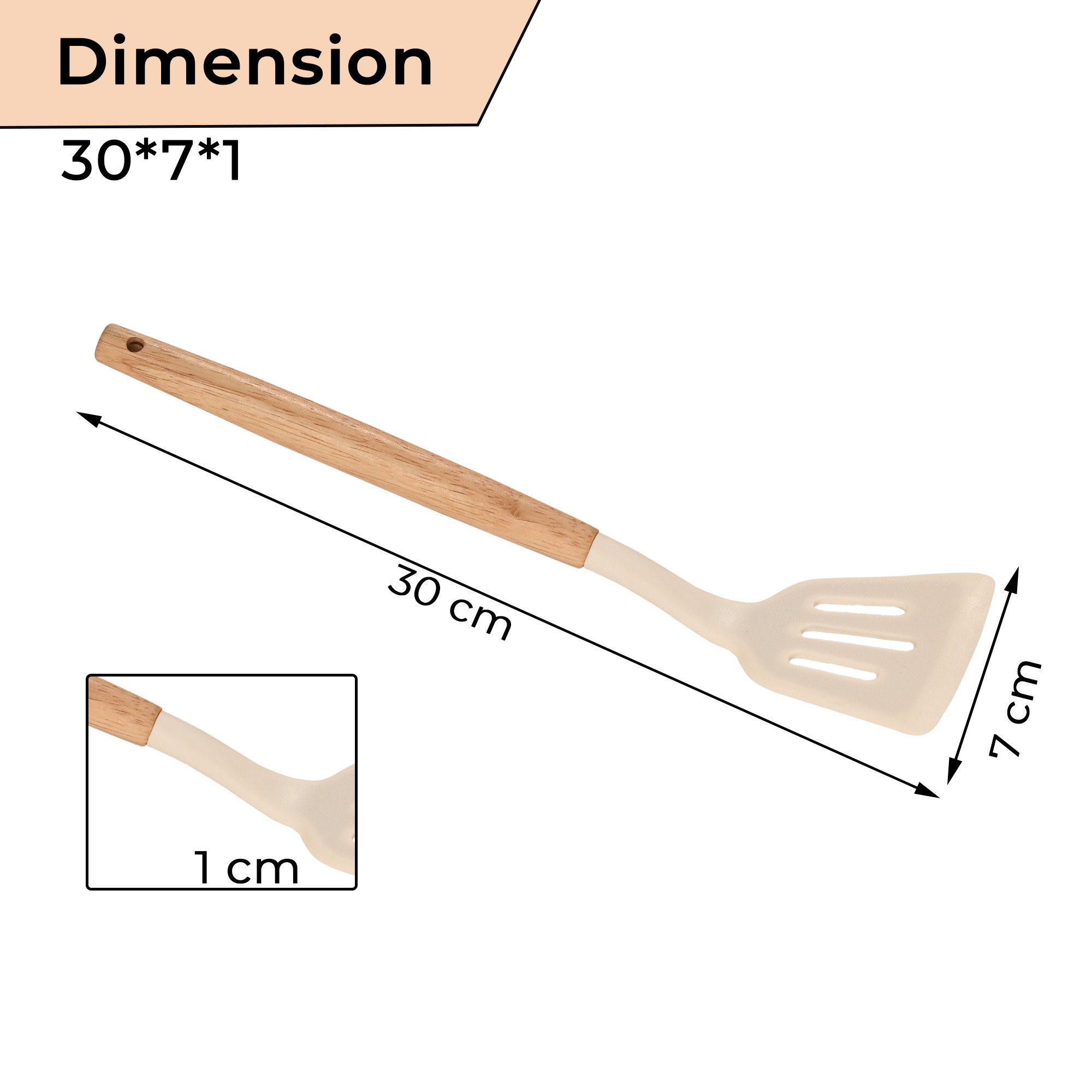 Kuber Industries Set of 3 Heat-Resistant Silicone Kitchen Utensils for Cooking with Wooden Handle  TurnerLadle  Spatula for Non-Stick Pan  Spoon Set for Kitchen  HW-4-WHH  White