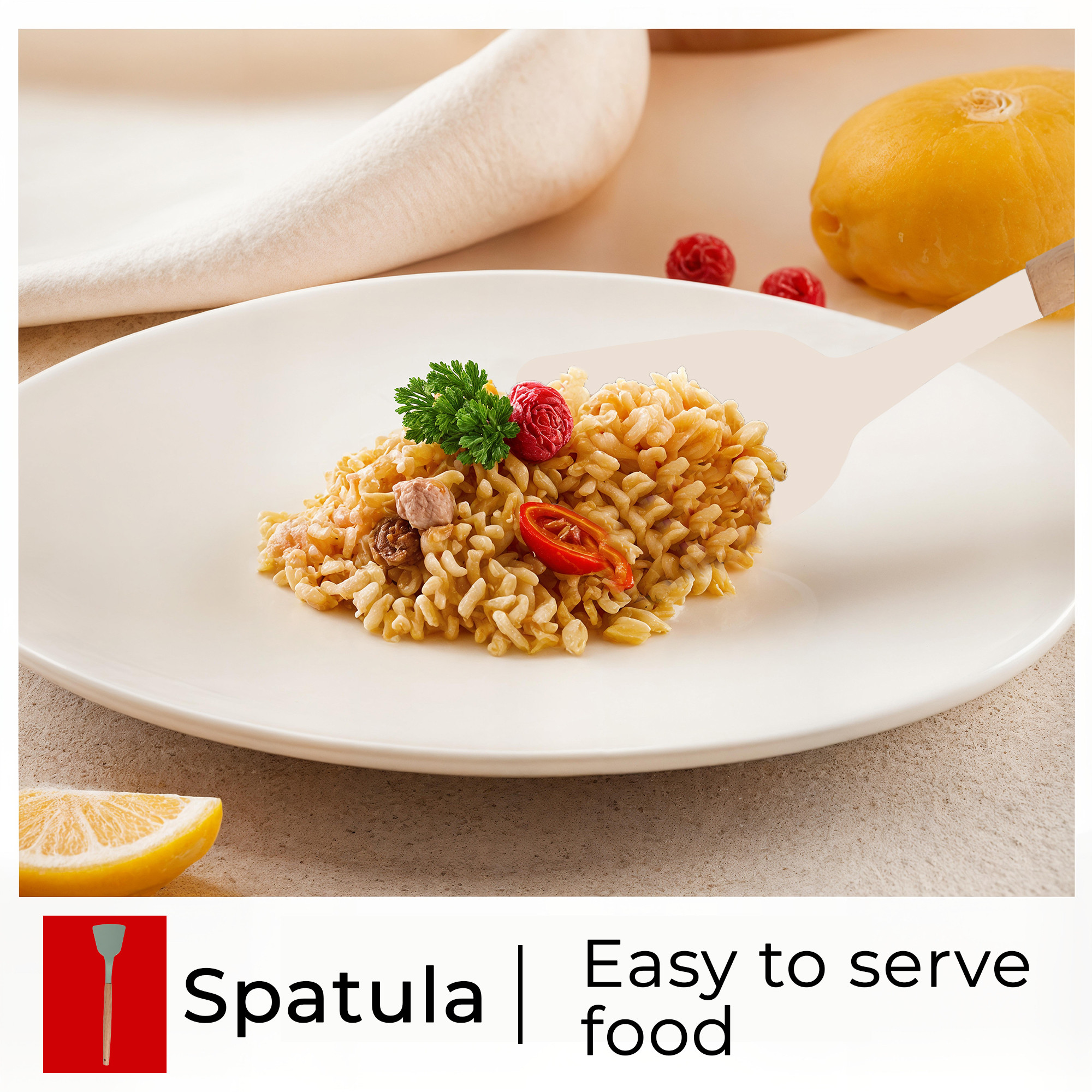 Kuber Industries Set of 3 Heat-Resistant Silicone Kitchen Utensils for Cooking with Wooden Handle  TurnerLadle  Spatula for Non-Stick Pan  Spoon Set for Kitchen  HW-4-WHH  White