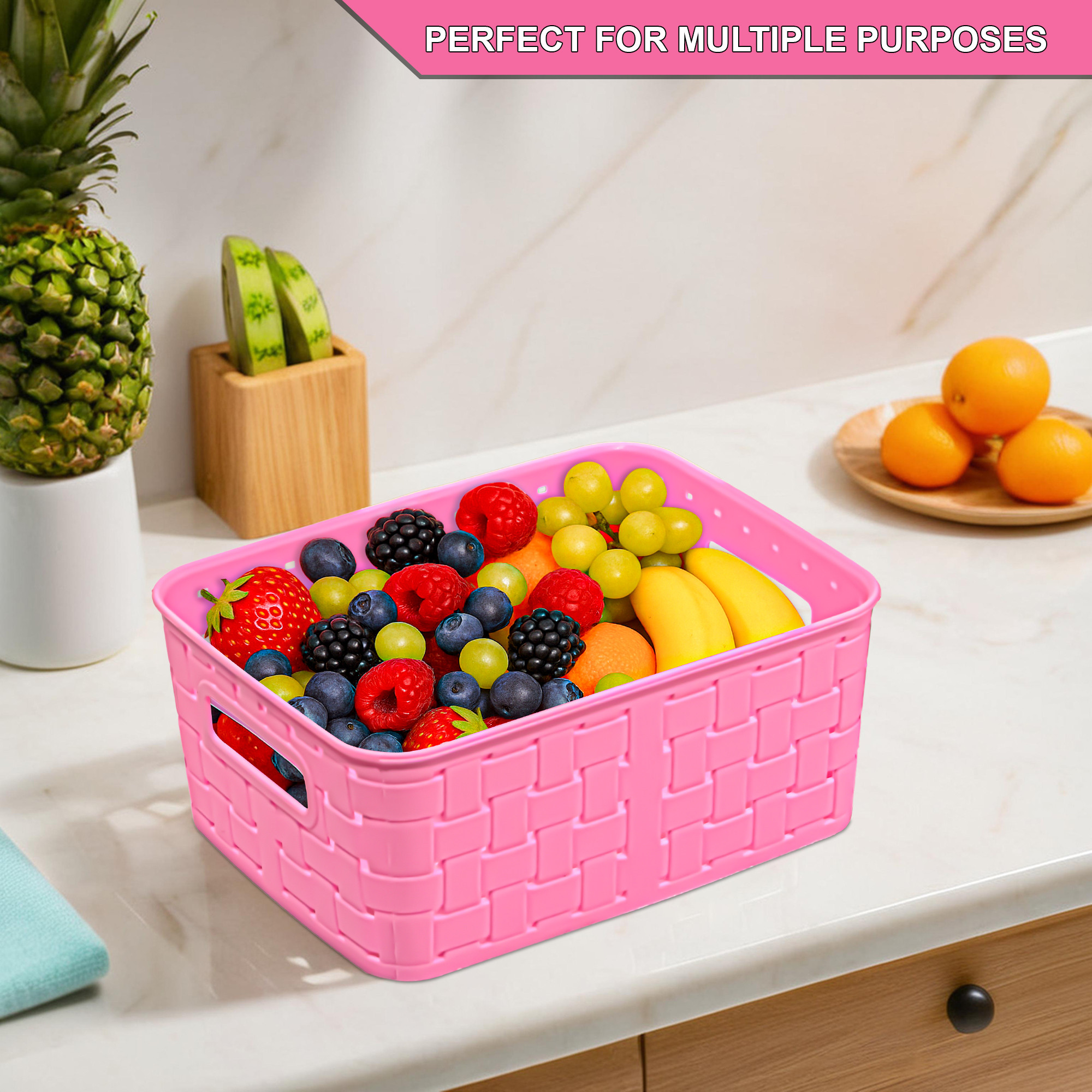 Kuber Industries Set of 3 Plastic Bpa Free Multipurpose Basket for Storage Organizer  Stationery Cosmetic Kitchen Items  Bathroom Organiser Tray for Toiletries  Pink