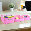 Set of 3 Plastic Bpa Free Multipurpose Basket for Storage Organizer | Stationery, Cosmetic, Kitchen Items & Bathroom Organiser Tray for Toiletries | Pink