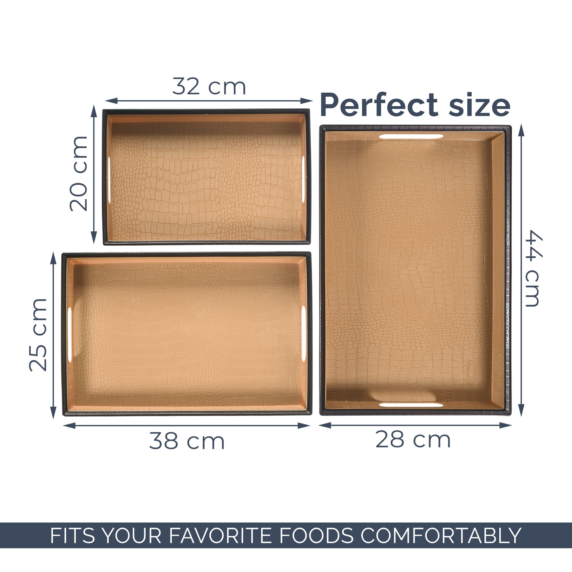 Kuber Industries Set of 3 Plastic Modern Style Serving Trays  Multipurpose Durable Platter Use Home  Kitchen  Ideal for Serve Tea Snacks Dry fruits  Sweets  Large Medium And Small  Brown  Black
