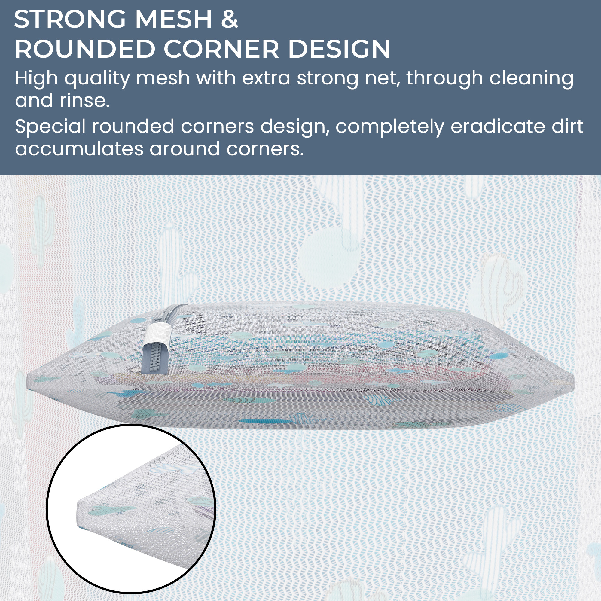 Kuber Industries Set of 3 Polyester Mesh Laundry Bag with Zip  Reusable Washing Bags for Washing Machine  Ideal for Lingerie Delicate Fabrics  Shoes Protection  YZ-9-1  Cactus Print - White