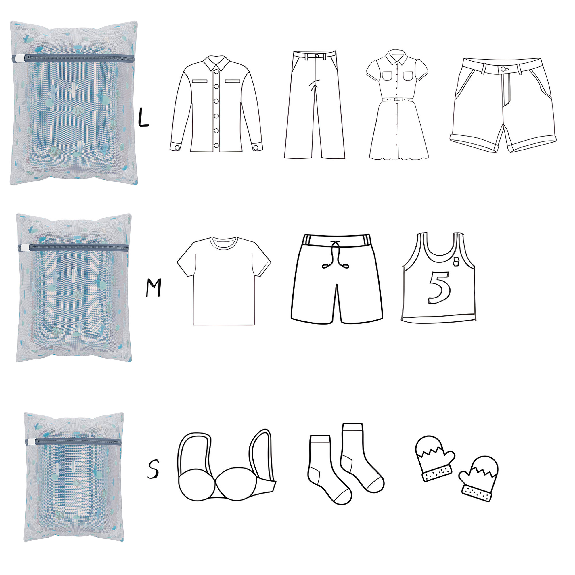 Kuber Industries Set of 3 Polyester Mesh Laundry Bag with Zip  Reusable Washing Bags for Washing Machine  Ideal for Lingerie Delicate Fabrics  Shoes Protection  YZ-9-1  Cactus Print - White