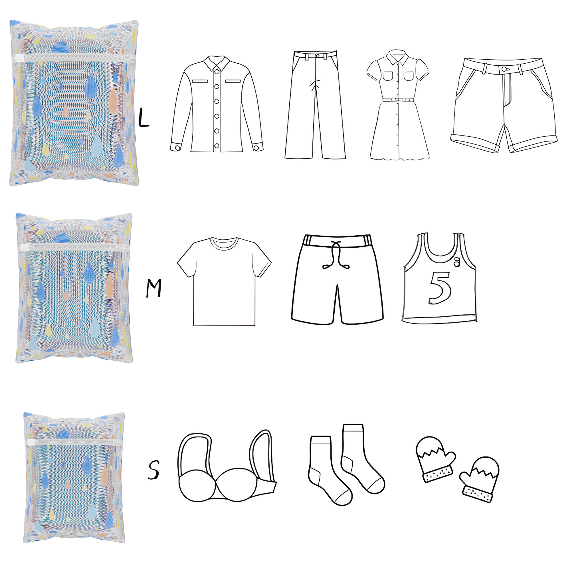 Kuber Industries Set of 3 Polyester Mesh Laundry Bag with Zip  Reusable Washing Bags for Washing Machine  Ideal for Lingerie Delicate Fabrics  Shoes Protection  YZ-9-3  Drop Print - White