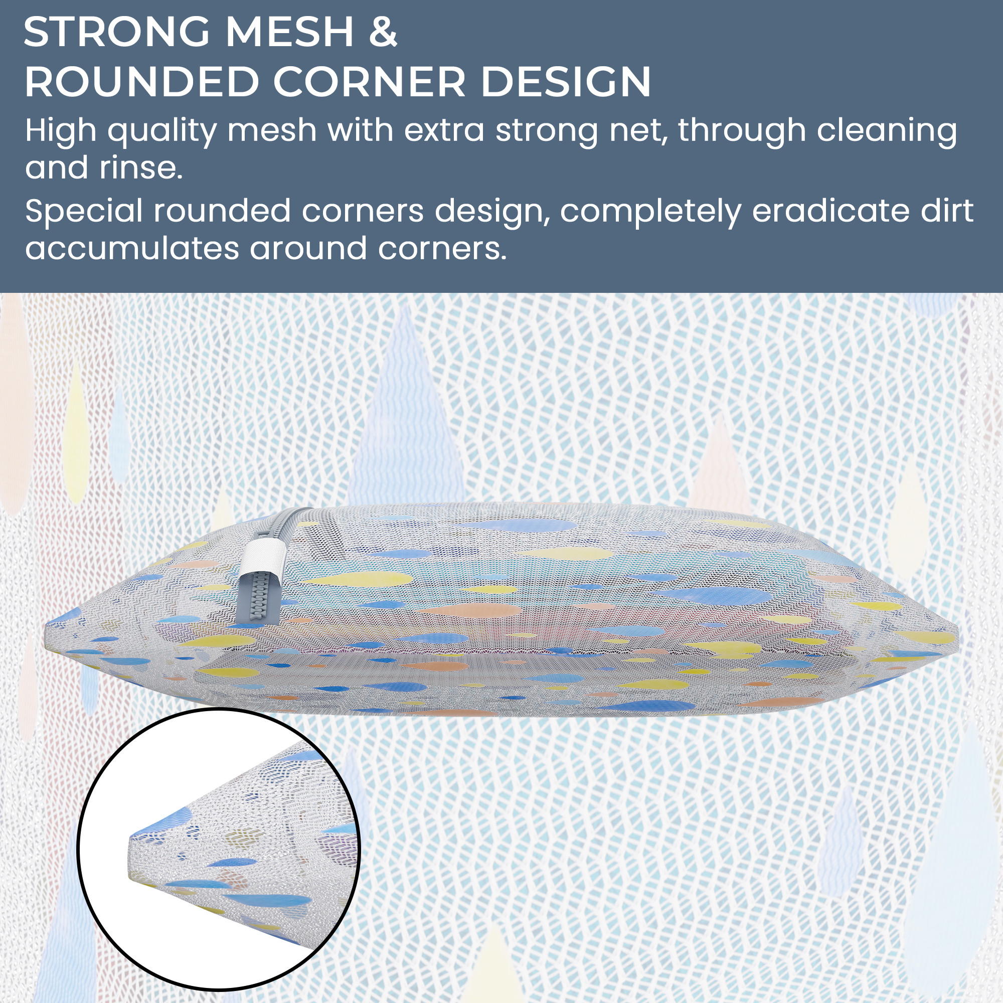 Kuber Industries Set of 3 Polyester Mesh Laundry Bag with Zip  Reusable Washing Bags for Washing Machine  Ideal for Lingerie Delicate Fabrics  Shoes Protection  YZ-8-2  Drop Print - White