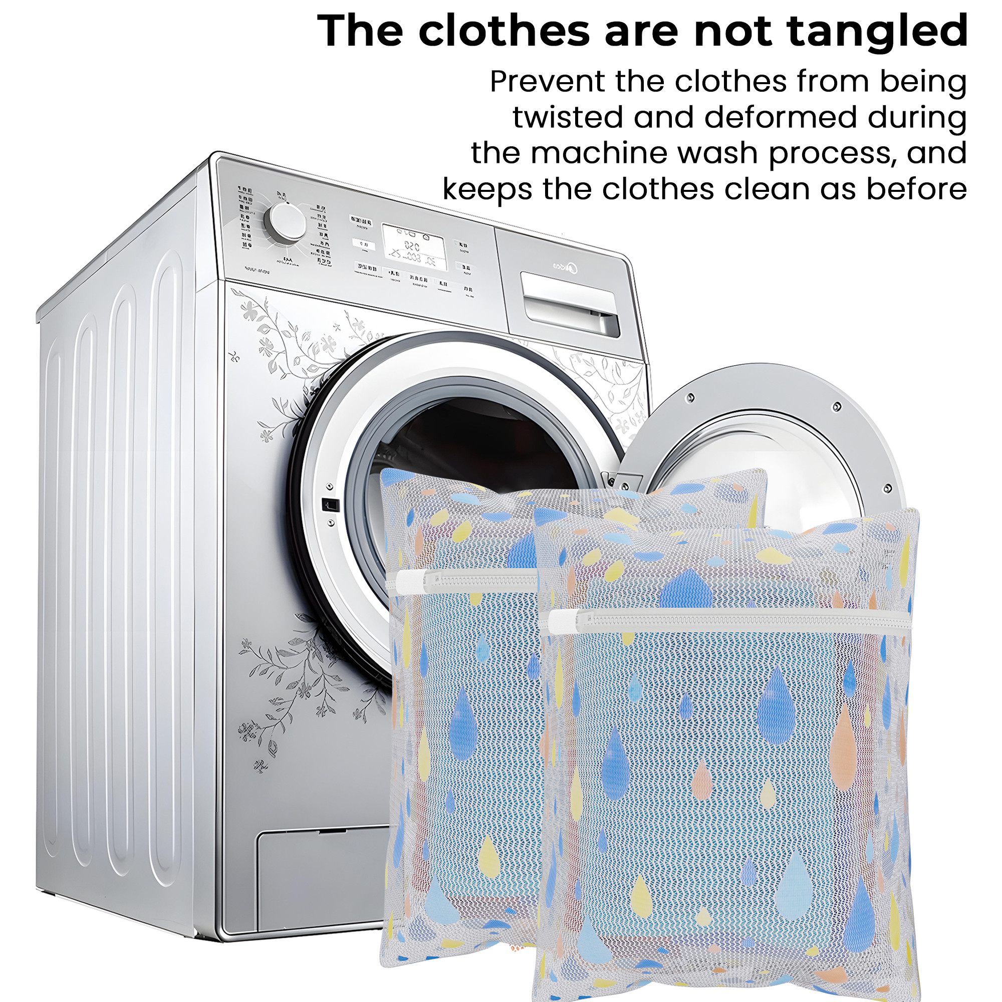 Kuber Industries Set of 3 Polyester Mesh Laundry Bag with Zip  Reusable Washing Bags for Washing Machine  Ideal for Lingerie Delicate Fabrics  Shoes Protection  YZ-8-2  Drop Print - White