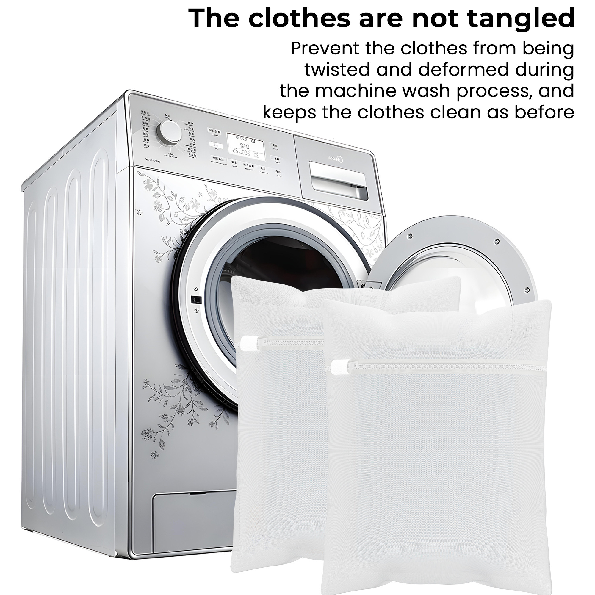 Kuber Industries Set of 3 Polyester Mesh Laundry Bag with Zip  Reusable Washing Bags for Washing Machine  Ideal for Lingerie Delicate Fabrics  Shoes Protection  YZ-7-WHH  Plain - White