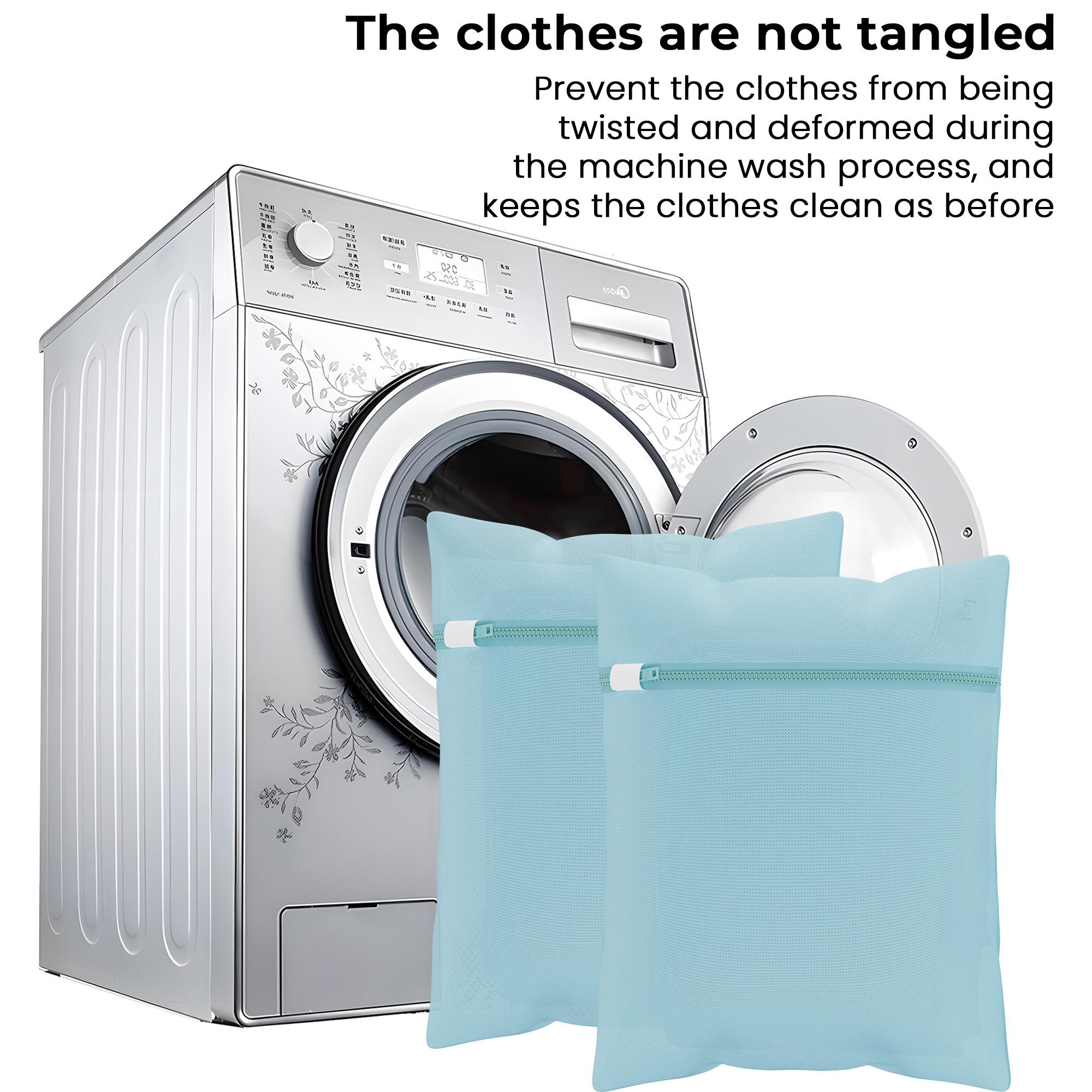 Kuber Industries Set of 3 Polyester Mesh Laundry Bag with Zip  Reusable Washing Bags for Washing Machine  Ideal for Lingerie Delicate Fabrics  Shoes Protection  YZ-6-BLU  Plain - Blue