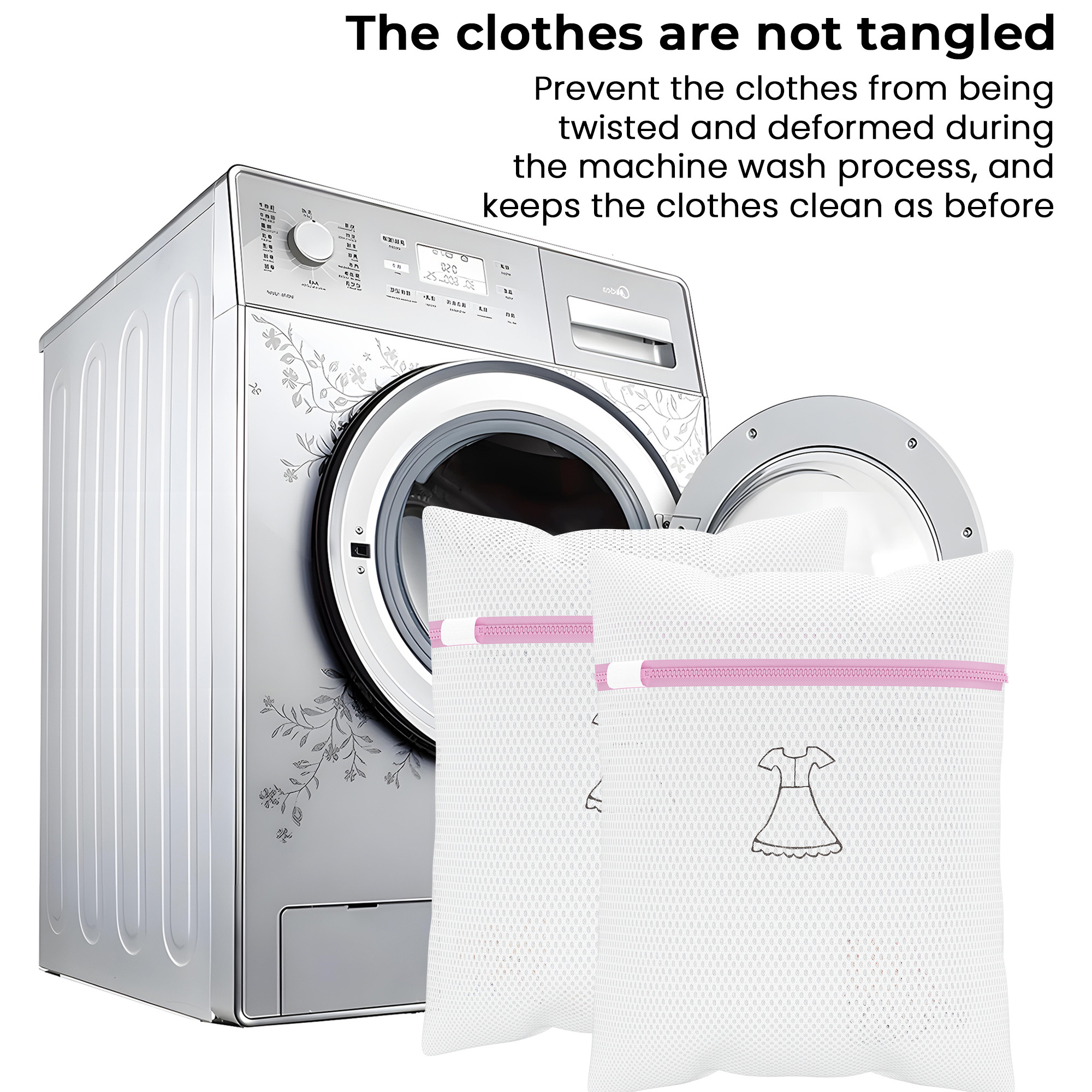 Kuber Industries Set of 3 Polyester Mesh Laundry Bag with Zip  Reusable Washing Bags for Washing Machine  Ideal for Lingerie Delicate Fabrics  Shoes Protection  YZ-4-WHH  White