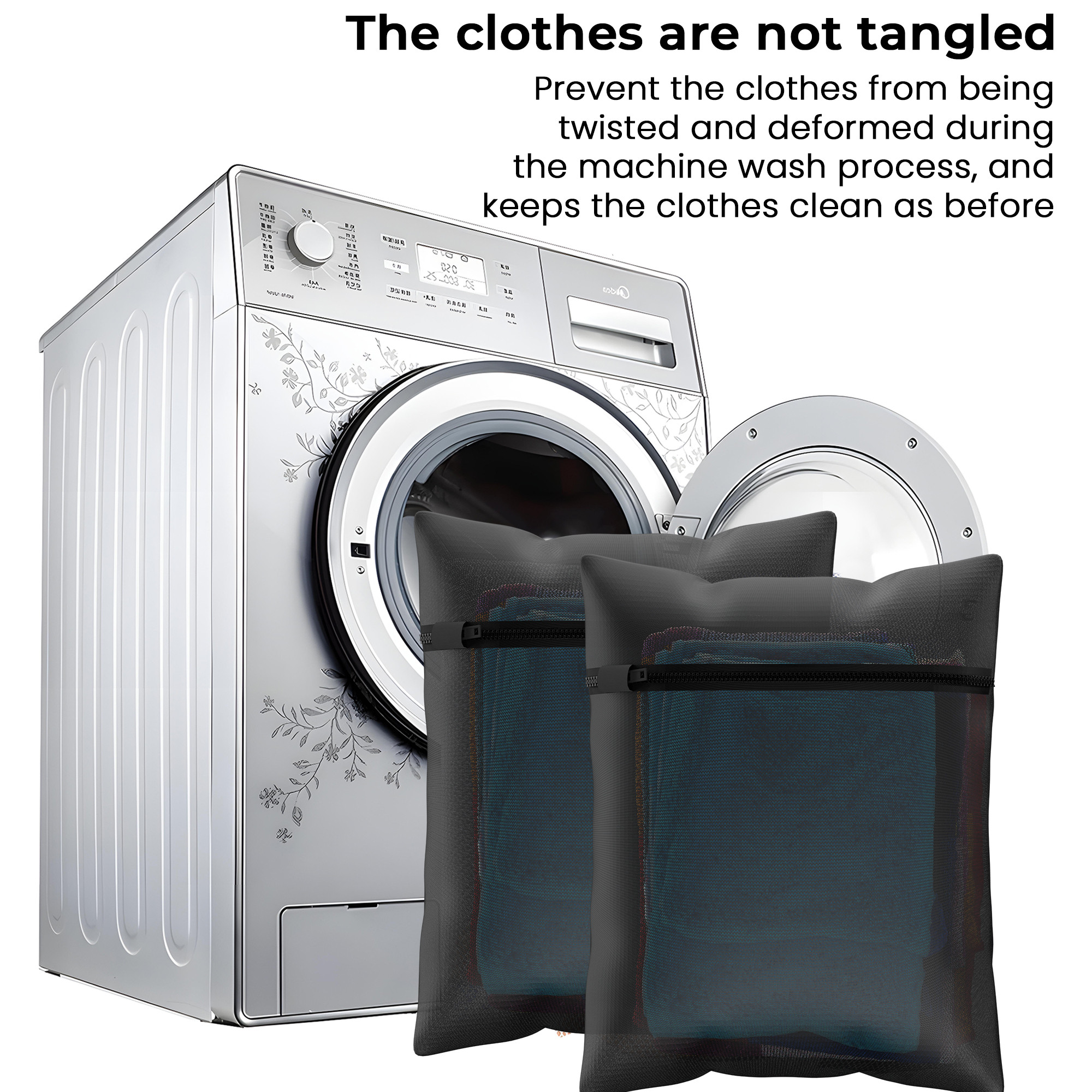 Kuber Industries Set of 3 Polyester Mesh Laundry Bag with Zip  Reusable Washing Bags for Washing Machine  Ideal for Lingerie Delicate Fabrics  Shoes Protection  YZ-6-BLK  Black