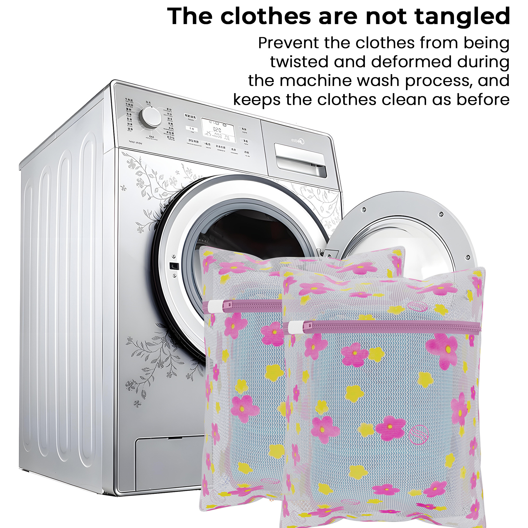 Kuber Industries Set of 3 Polyester Mesh Laundry Bag with Zip  Reusable Washing Bags for Washing Machine  Ideal for Lingerie Delicate Fabric  Shoes Protection  YZ-8-3  Sunflower Design - Pink