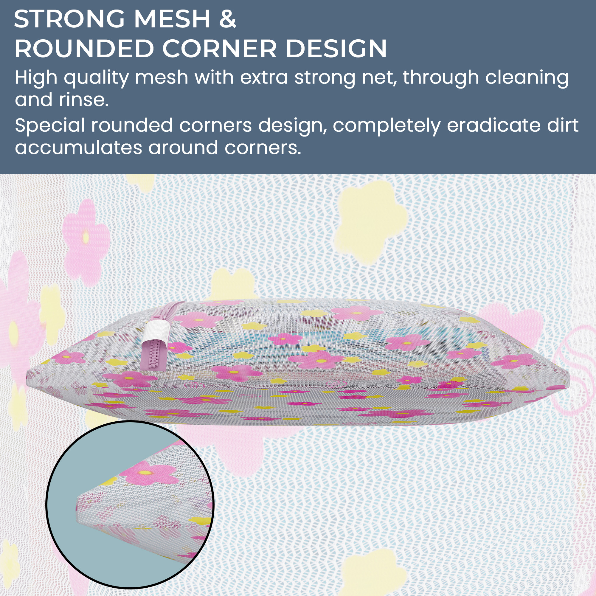 Kuber Industries Set of 3 Polyester Mesh Laundry Bag with Zip  Reusable Washing Bags for Washing Machine  Ideal for Lingerie Delicate Fabric  Shoes Protection  YZ-9-2  Sunflower Design - Pink