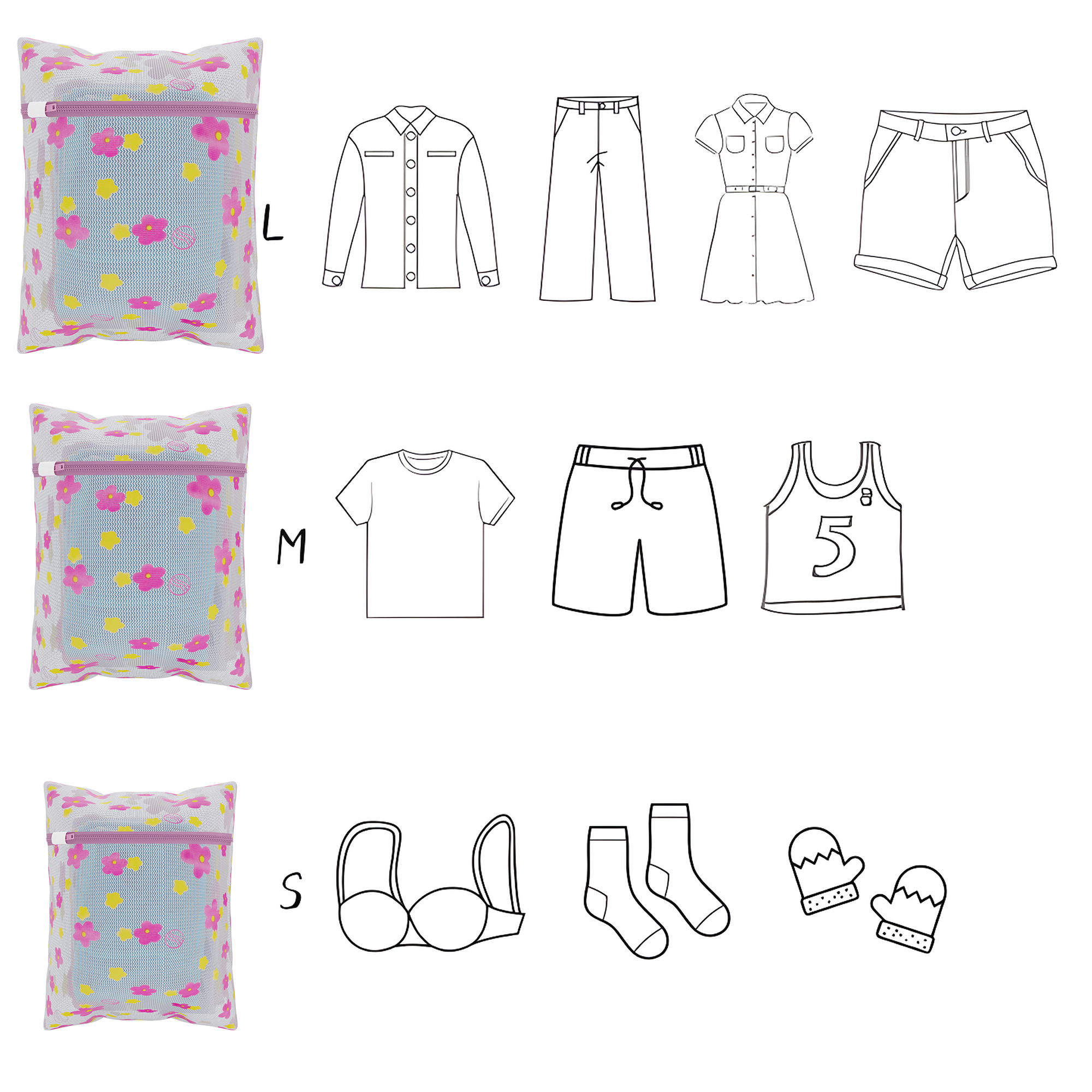 Kuber Industries Set of 3 Polyester Mesh Laundry Bag with Zip  Reusable Washing Bags for Washing Machine  Ideal for Lingerie Delicate Fabric  Shoes Protection  YZ-9-2  Sunflower Design - Pink