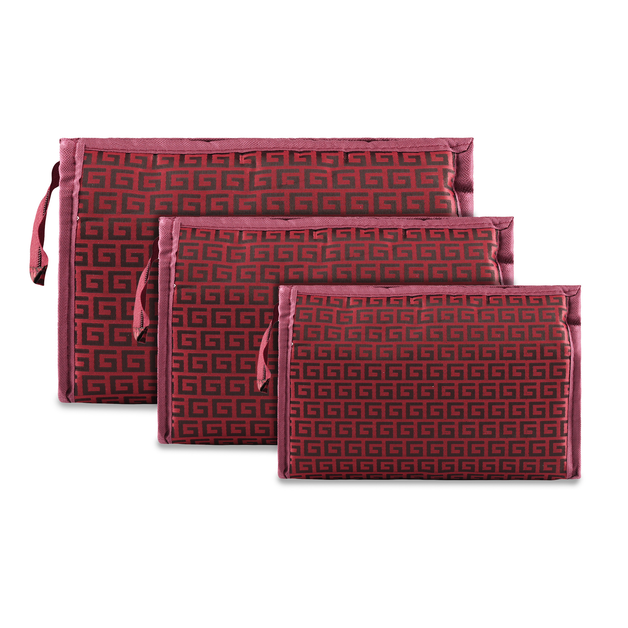 Kuber Industries Set of 3 Rexine Makeup Kit with Sturdy Handle  Toiletry Kit  Easy To Carry Travel Toiletry Bag for Men and Women  Self Print - Maroon