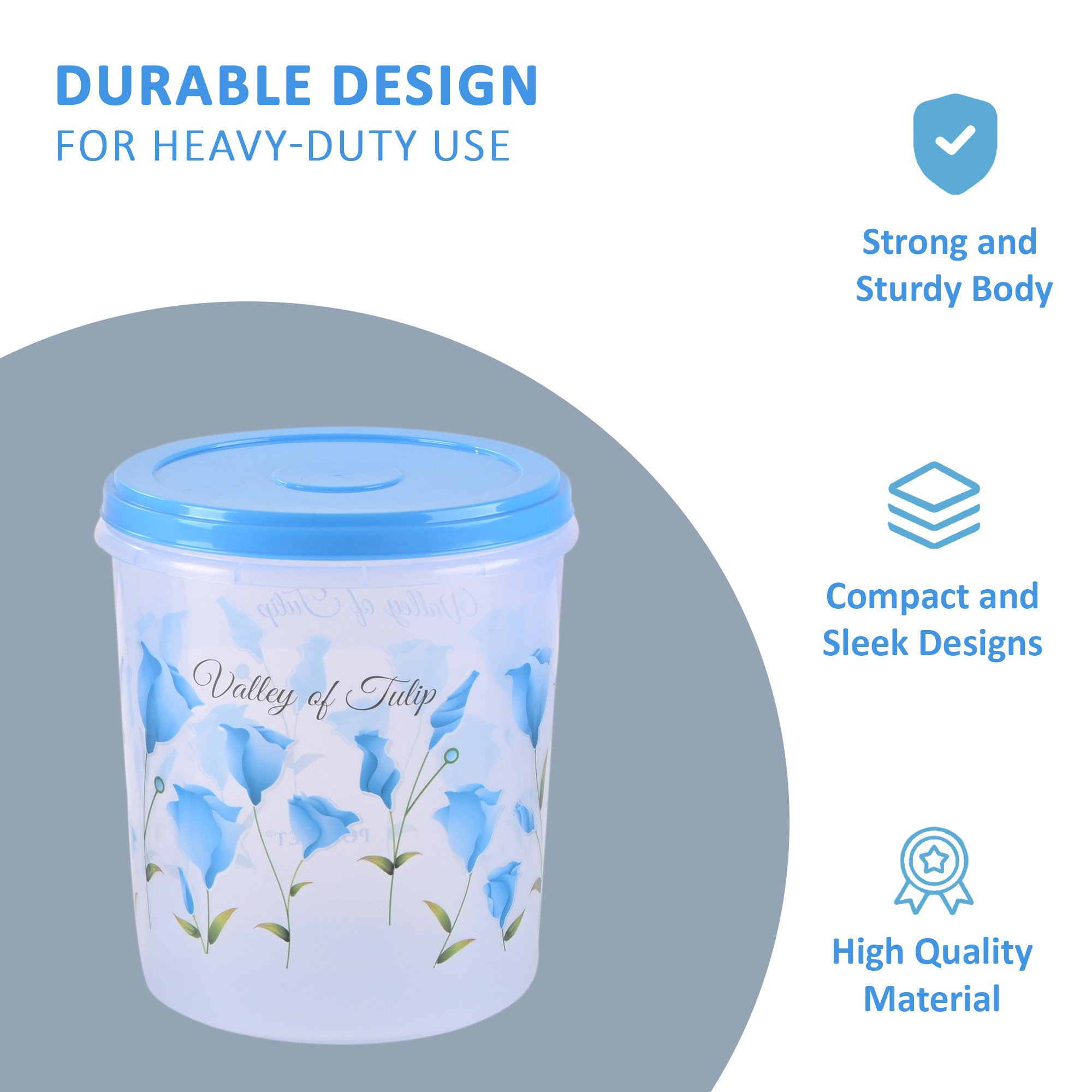 Kuber Industries Set of 3 Stackable Air Tight 57  10 Ltr Storage Container for Kitchen  Home  Multipurpose Plastic Boxes for Storage Dal Salad  Grocery  Tulip Print- Blue