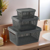 Set of 3 Stackable Plastic Basket for Storage with Lid | Multipurpose Toys, Stationery Organizers Box | Countertop Basket Organisers for Kitchen and Bathroom Accessories | Grey